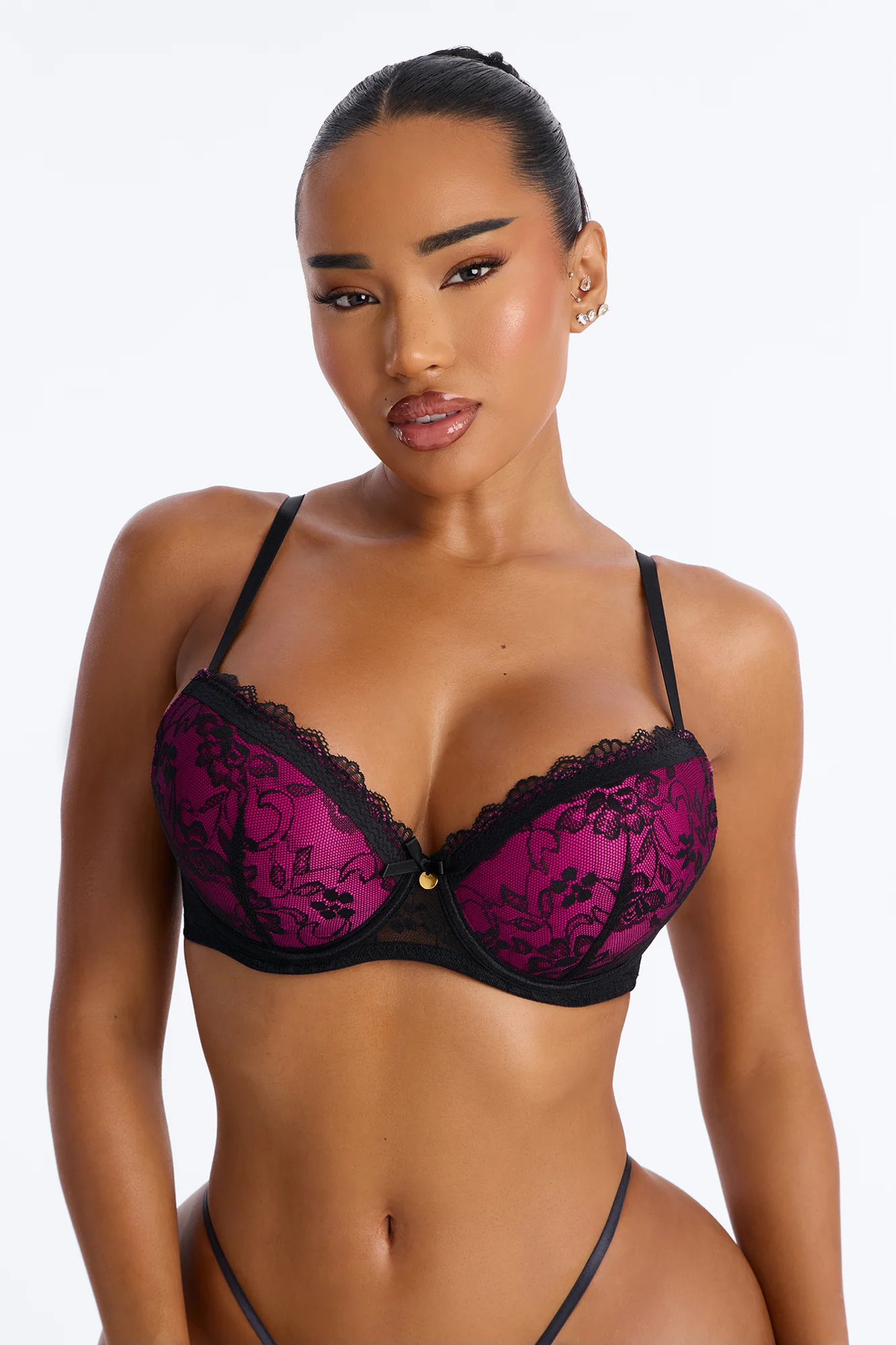 Hideaway Mega Push Up Lace Overlay Bra - Purple/combo