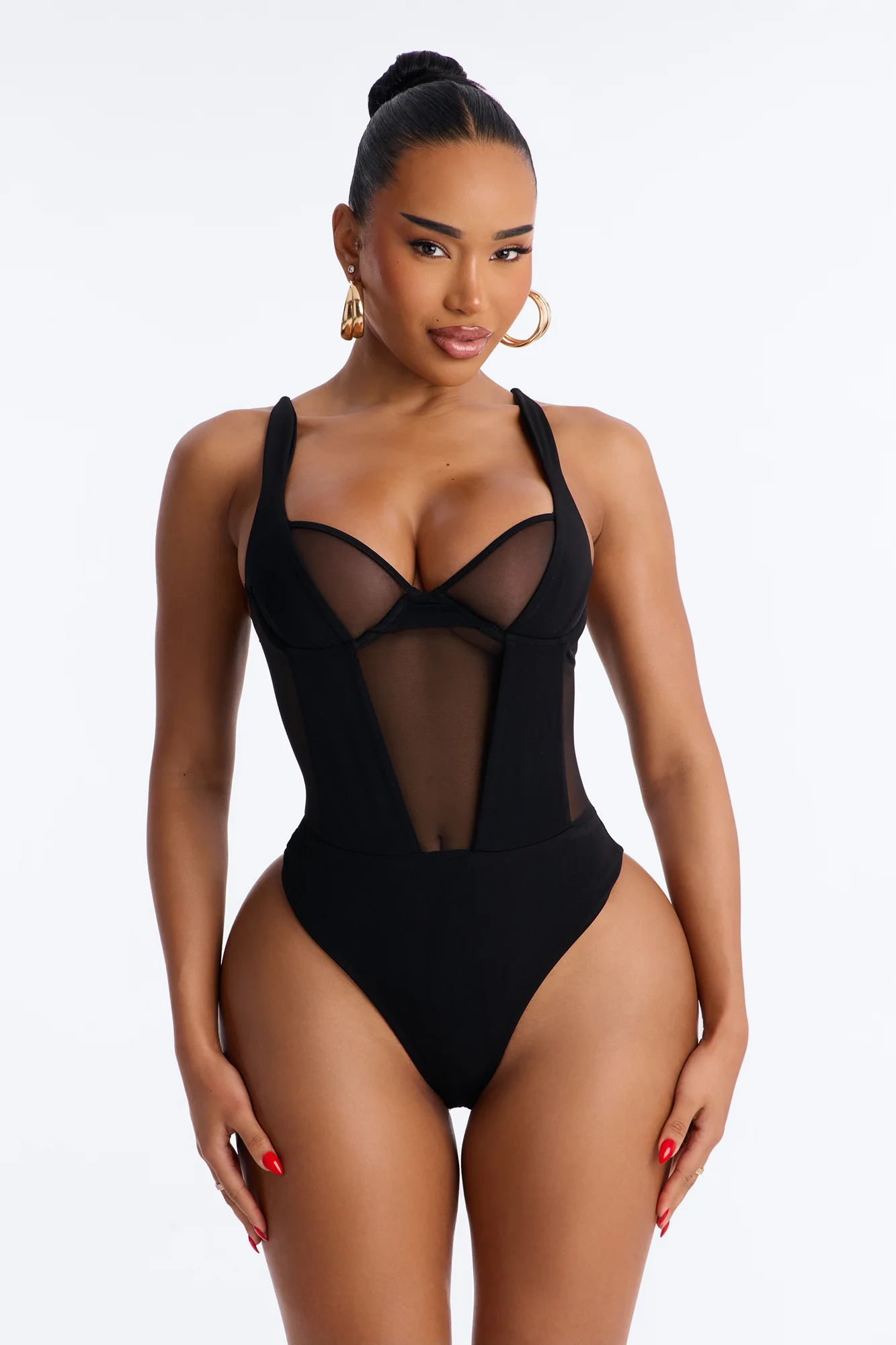 High Expectations Sheer Mesh Sleeveless Bodysuit - Black