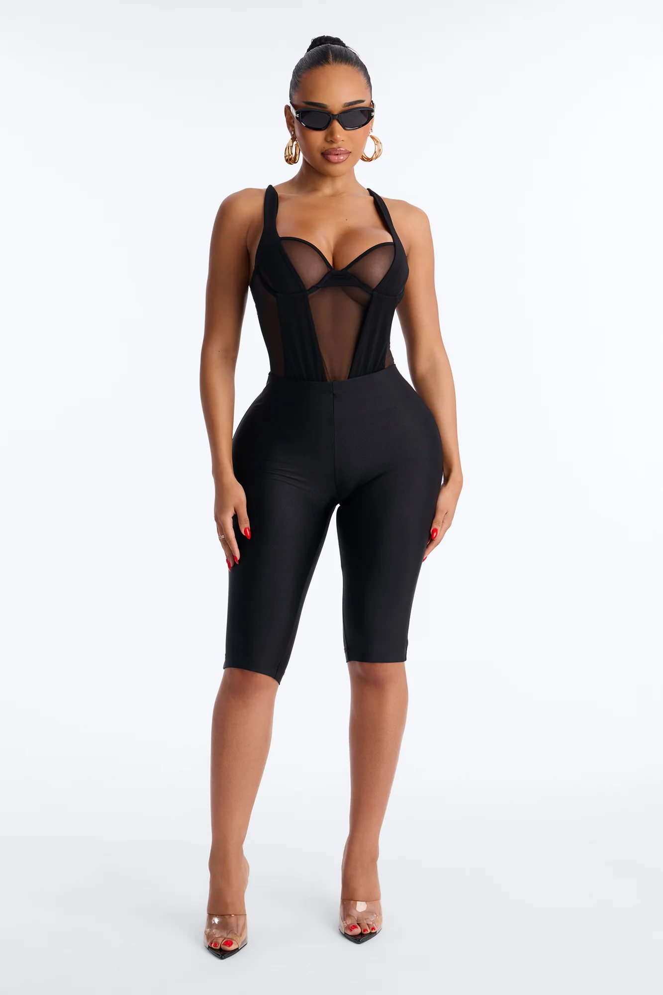 High Expectations Sheer Mesh Sleeveless Bodysuit - Black - Image 2