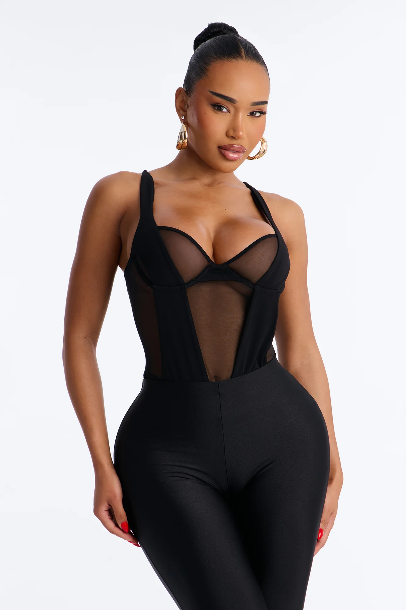 High Expectations Sheer Mesh Sleeveless Bodysuit - Black - Image 3