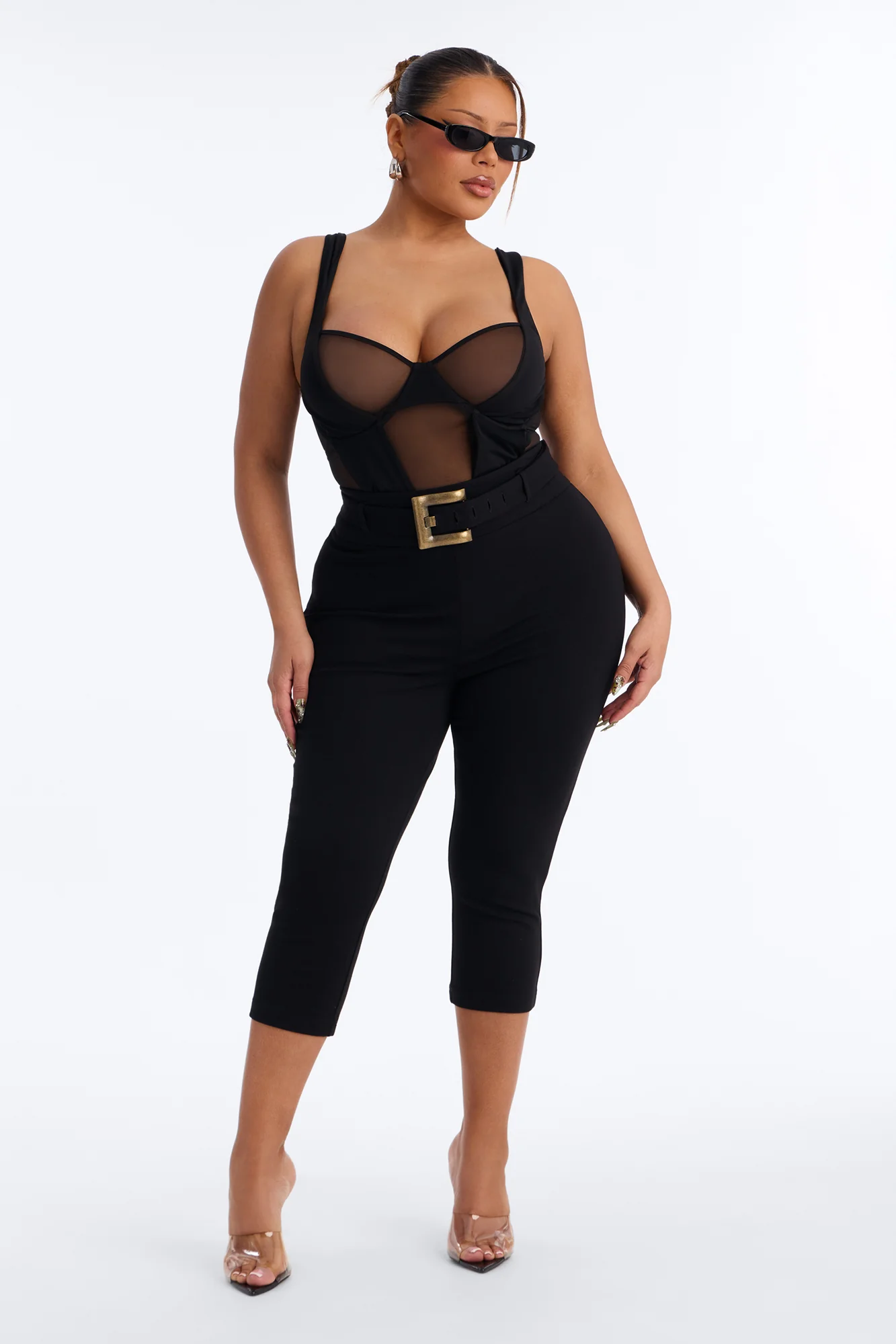 High Expectations Sheer Mesh Sleeveless Bodysuit - Black - Image 6