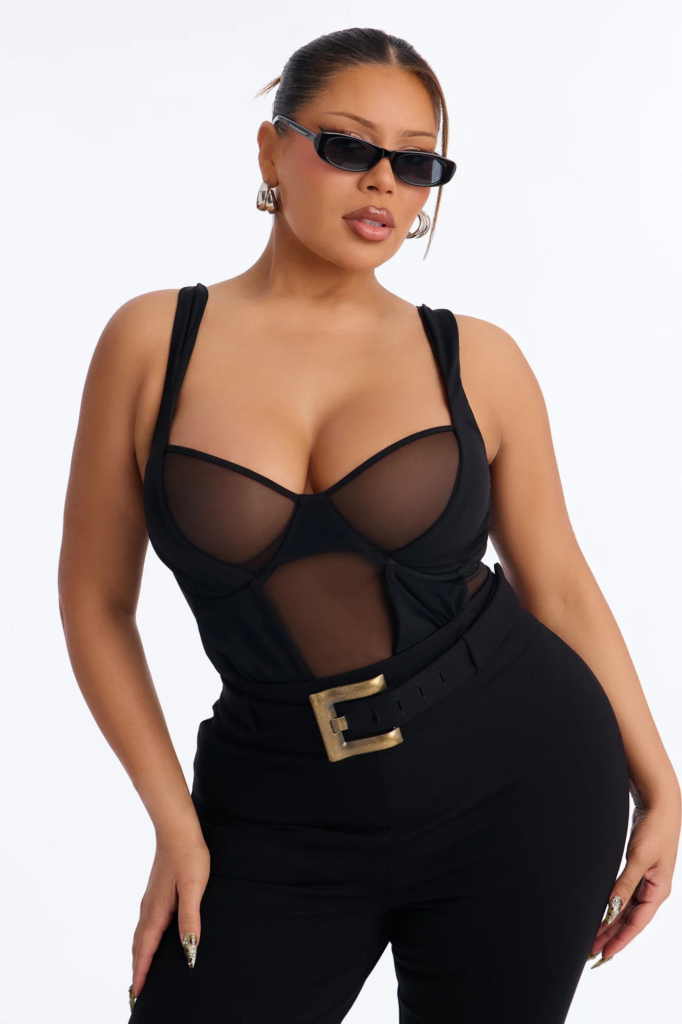 High Expectations Sheer Mesh Sleeveless Bodysuit - Black - Image 7