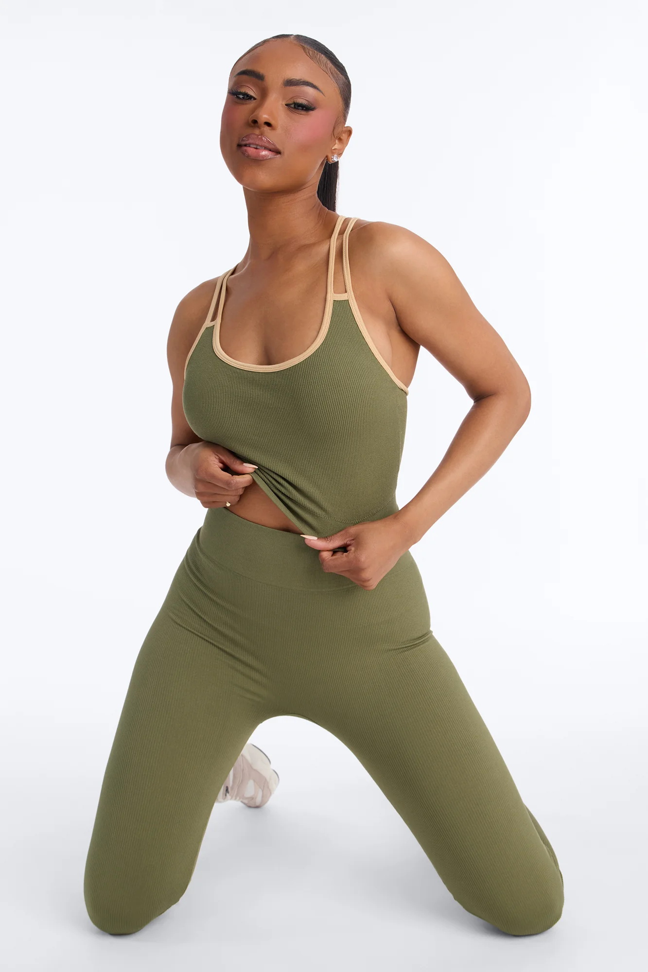 High Impact Seamless Legging Set - Olive - Image 2