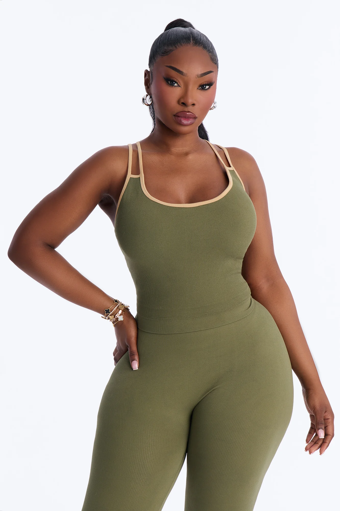 High Impact Seamless Legging Set - Olive - Image 6