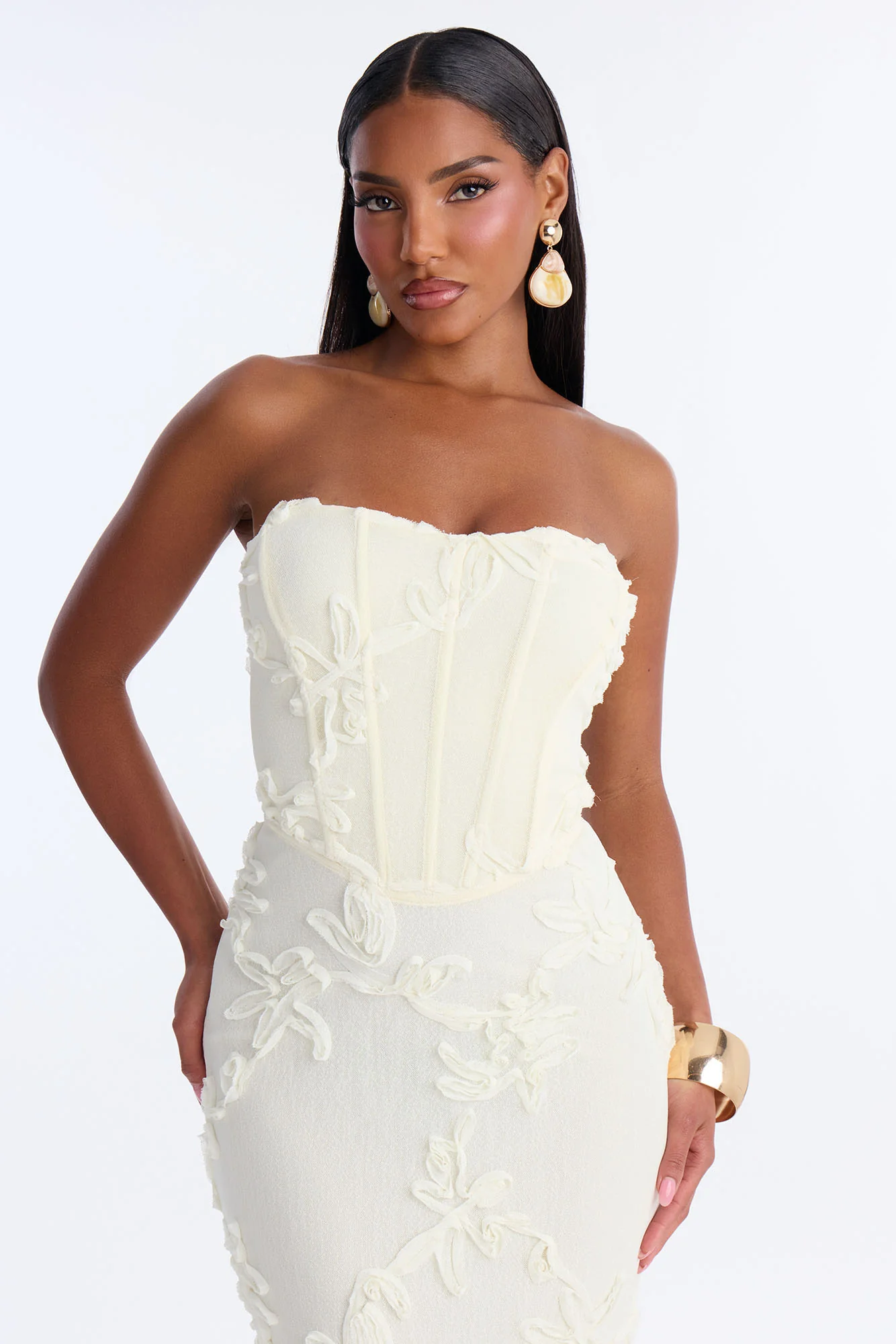 High Society Mesh Maxi Gown - Cream - Image 2