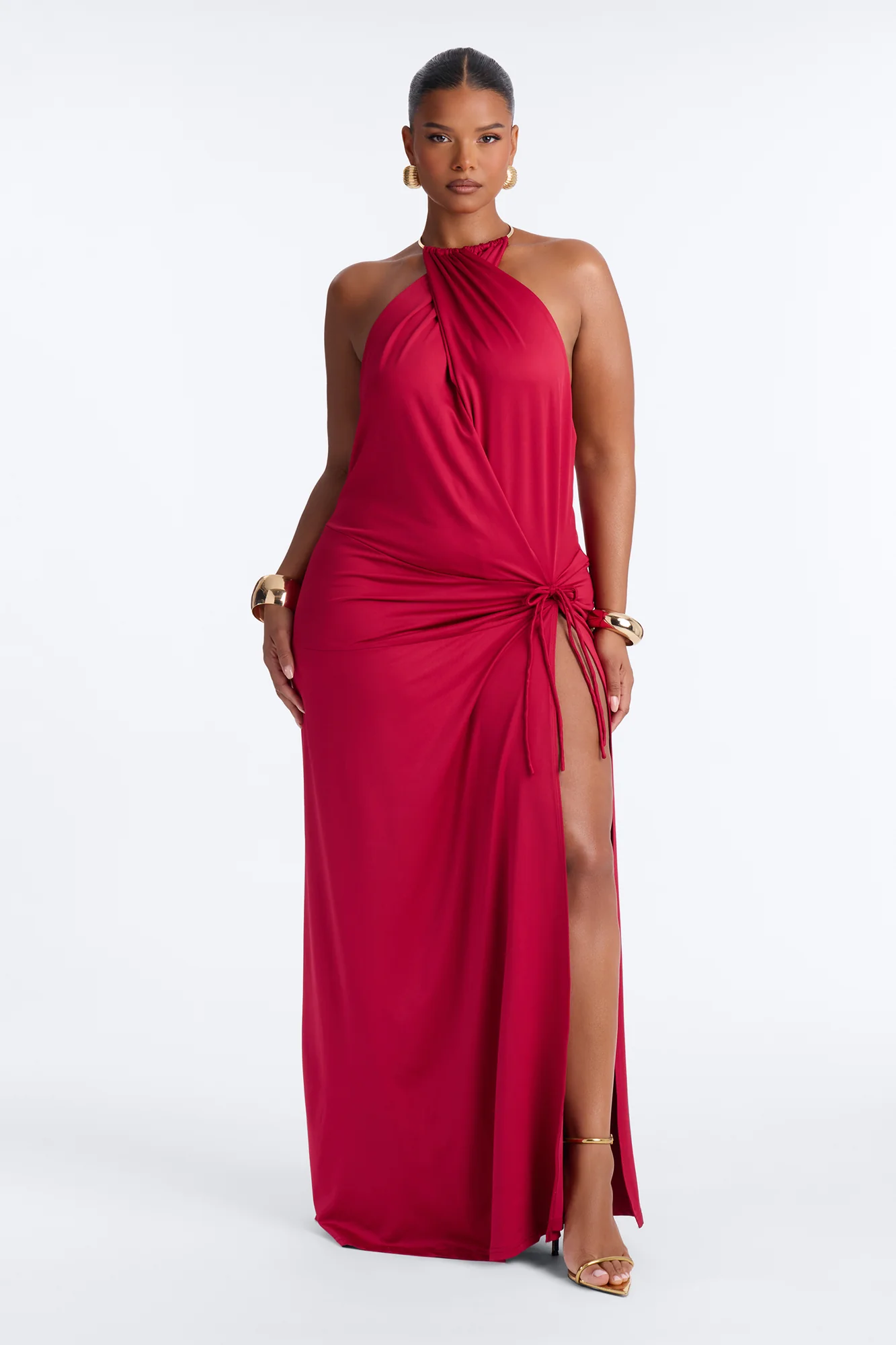 High Standards Draped Backless Maxi Dress - Red - Image 4