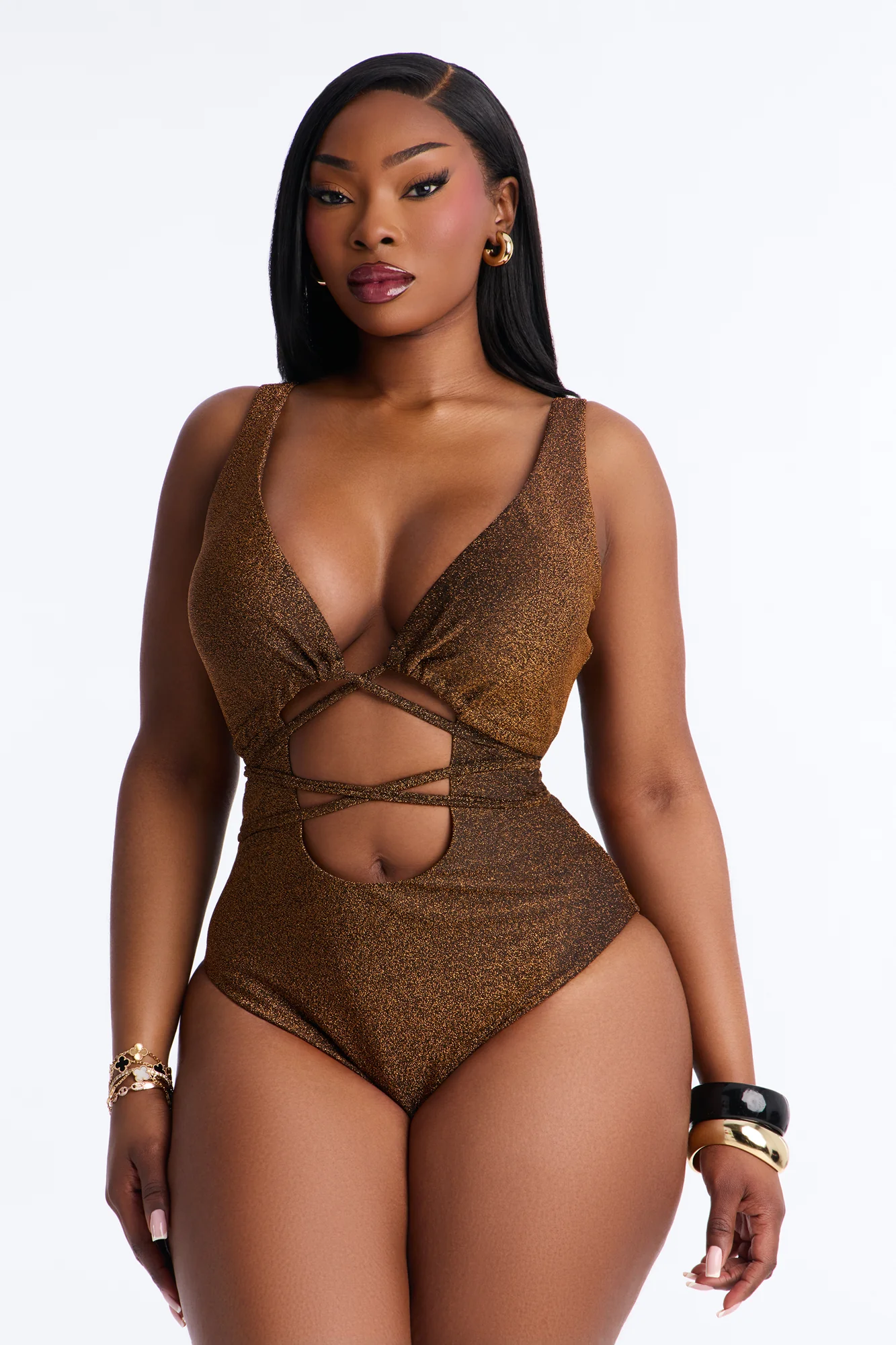 High Temperature 1 Piece Swimsuit - Bronze - Image 3