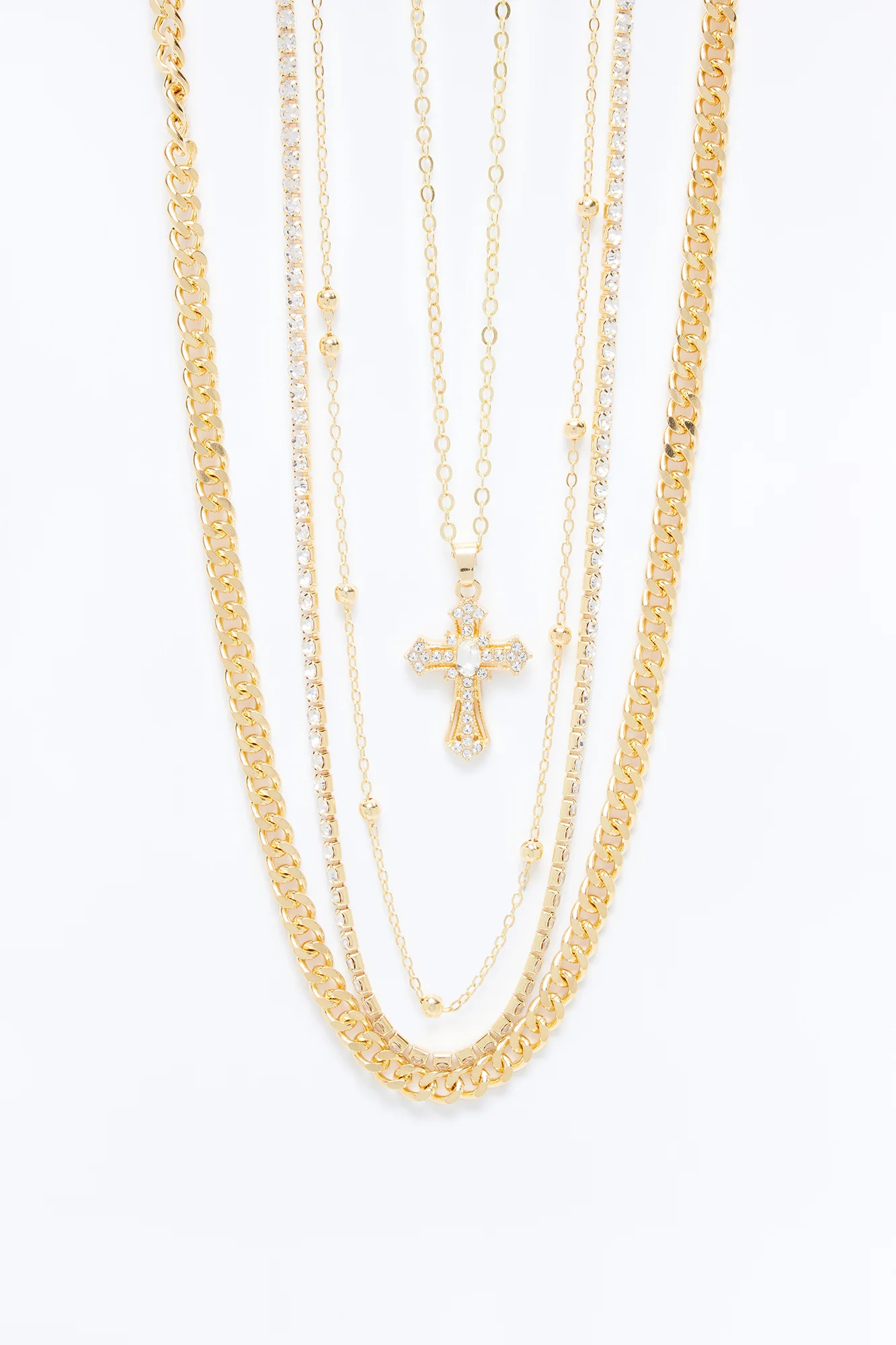 High Values Rhinestone Layered Necklace - Gold - Image 3