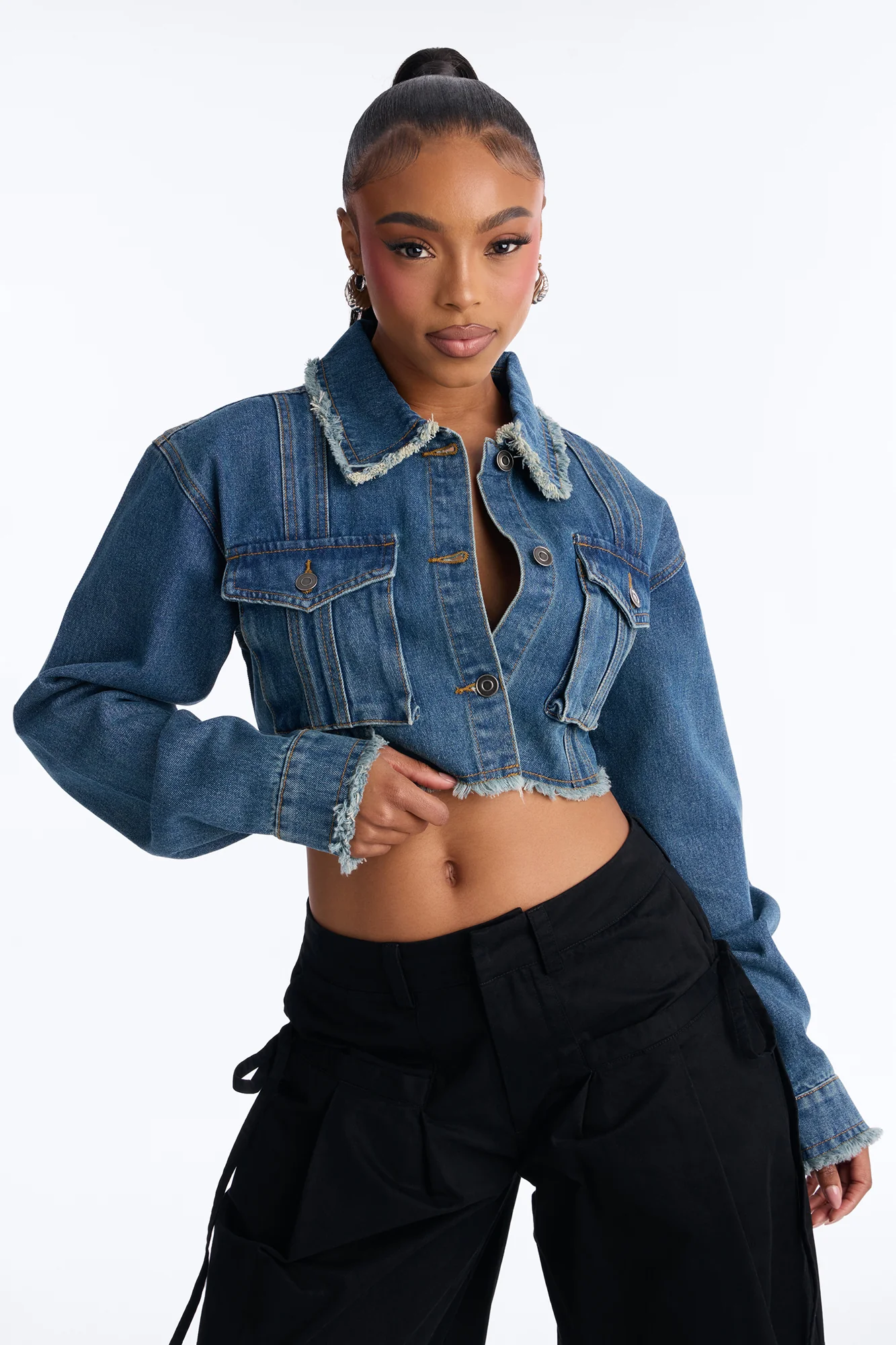 Higher Up Cropped Denim Jacket - Medium Wash