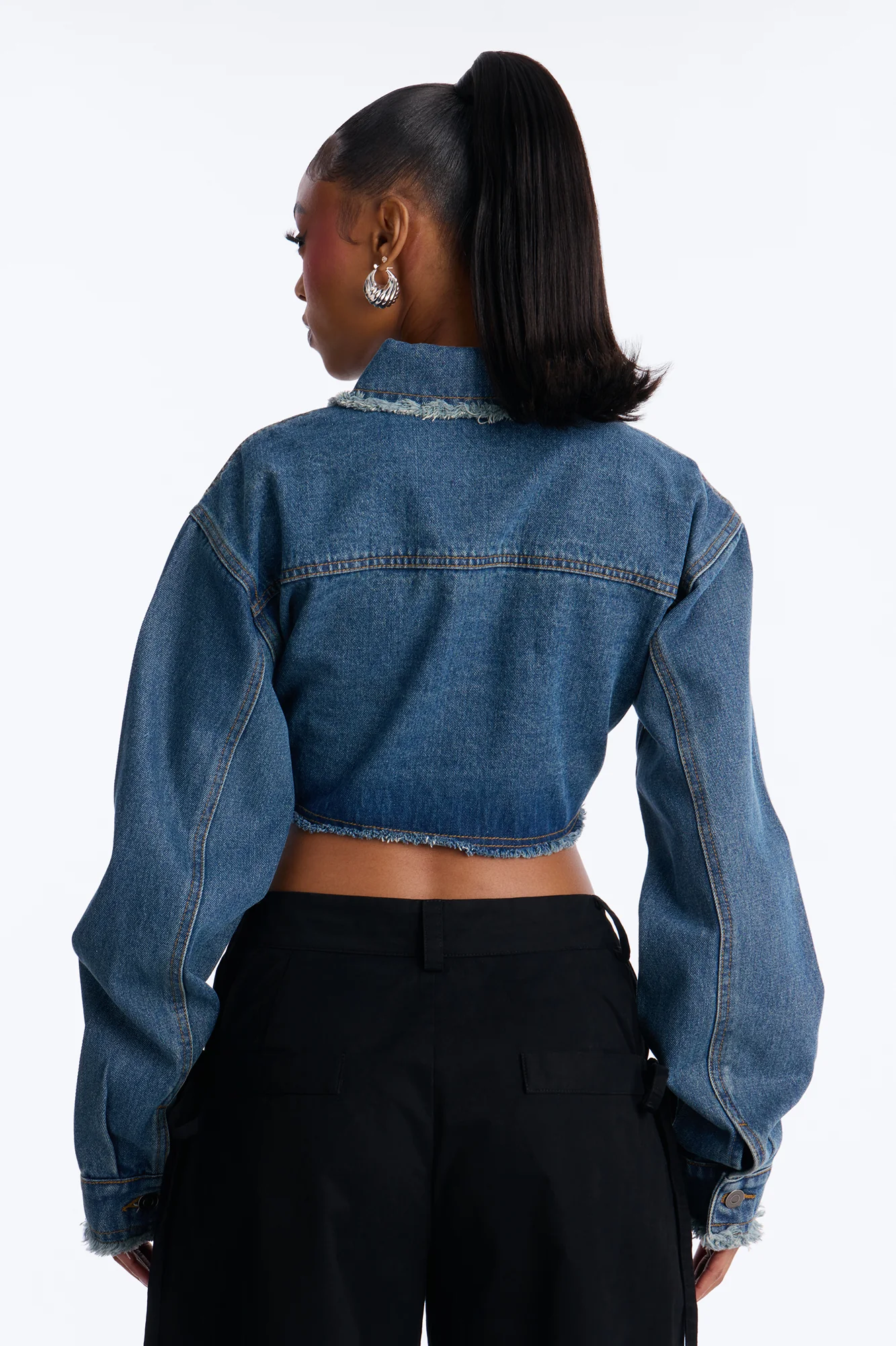 Higher Up Cropped Denim Jacket - Medium Wash - Image 4