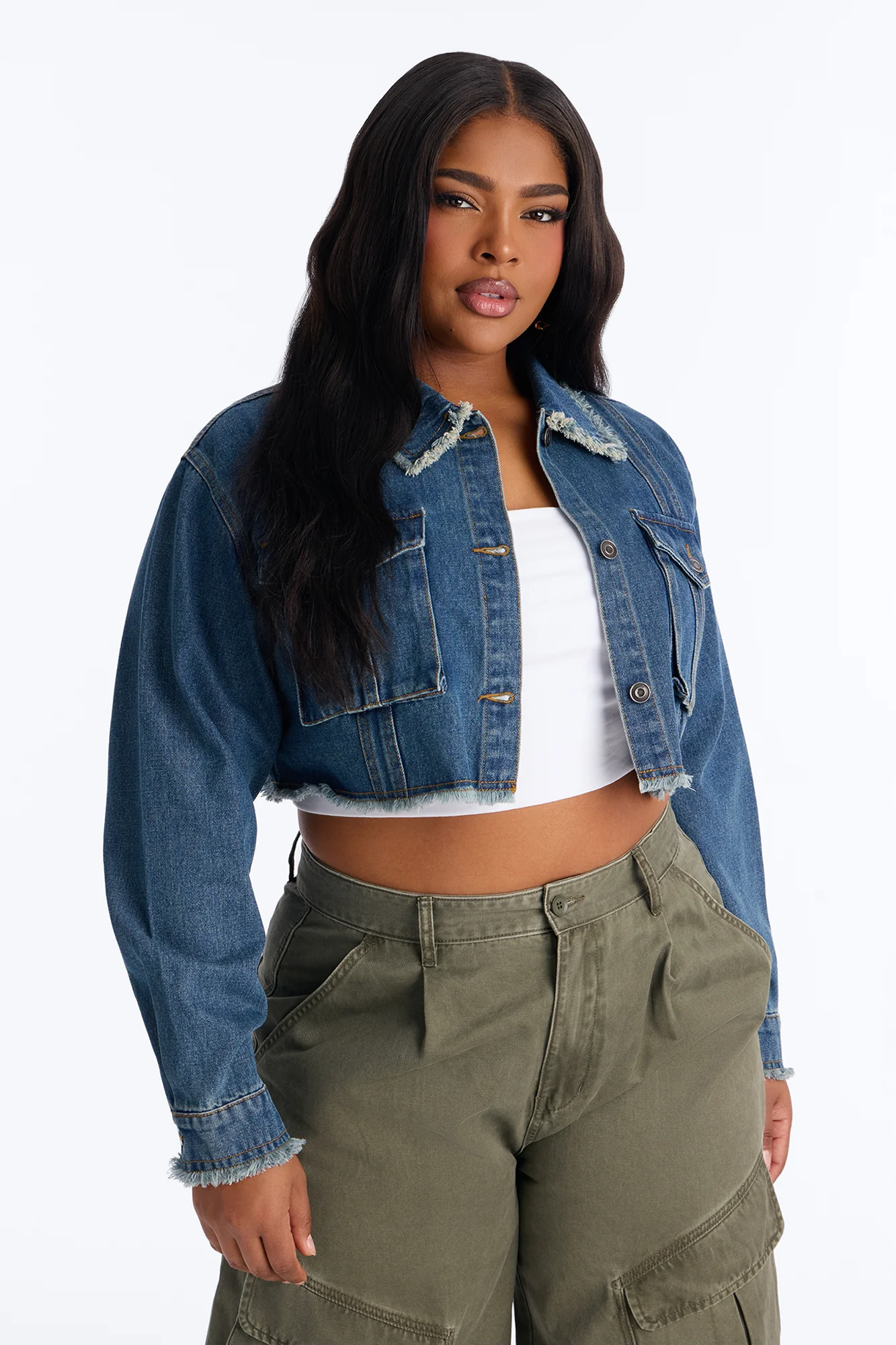 Higher Up Cropped Denim Jacket - Medium Wash - Image 5