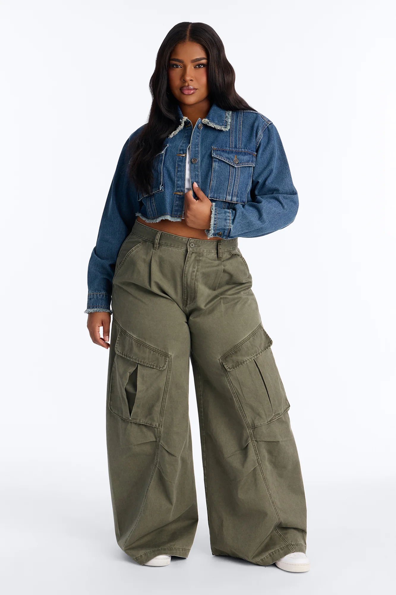 Higher Up Cropped Denim Jacket - Medium Wash - Image 6