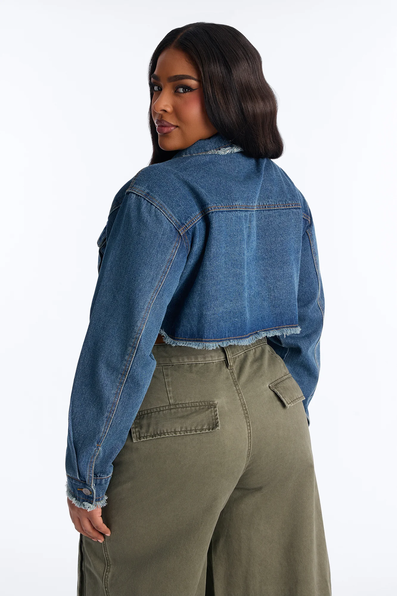 Higher Up Cropped Denim Jacket - Medium Wash - Image 7