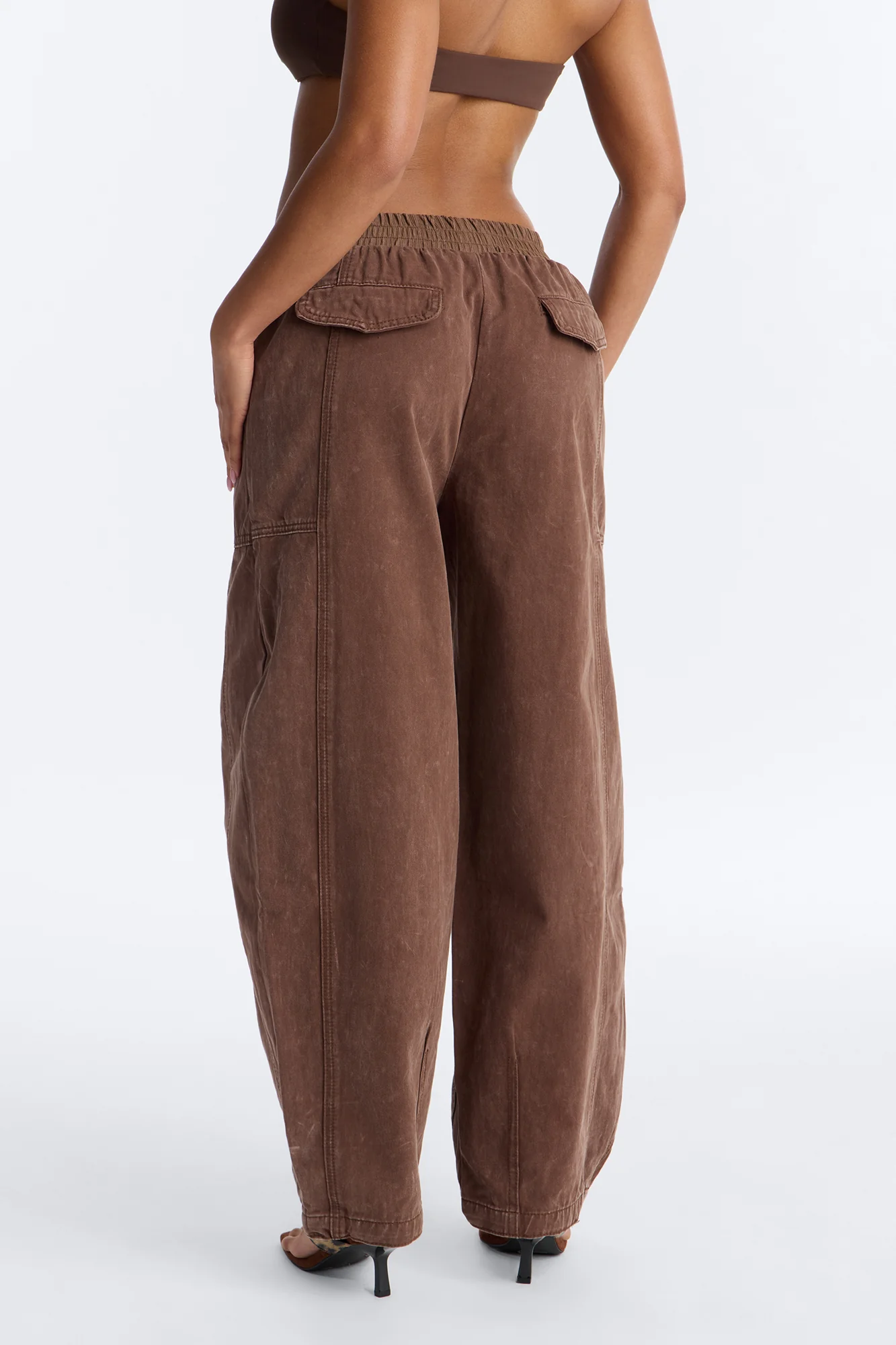Hit The Road Baggy Pull On Tie Waist Jeans - Brown - Image 4