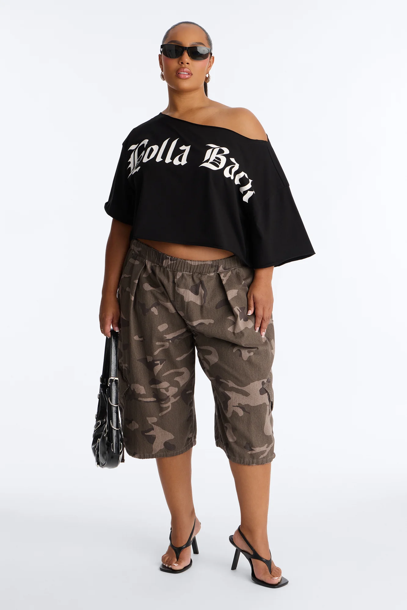 Holla Back Off Shoulder Crop Top - Black - Image 6