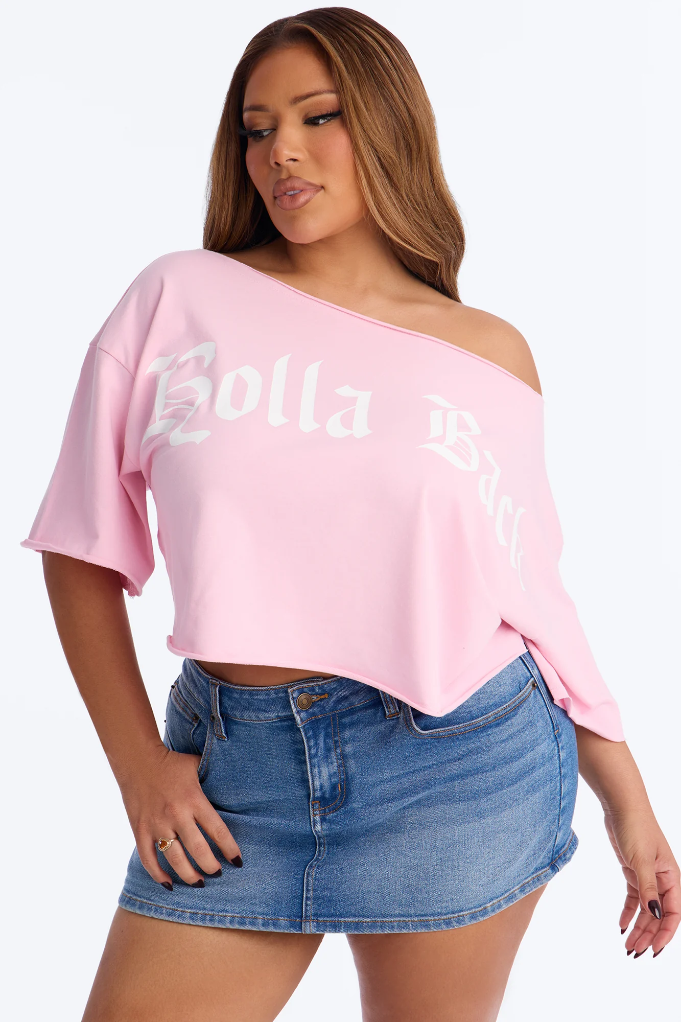Holla Back Off Shoulder Crop Top - Pink - Image 5