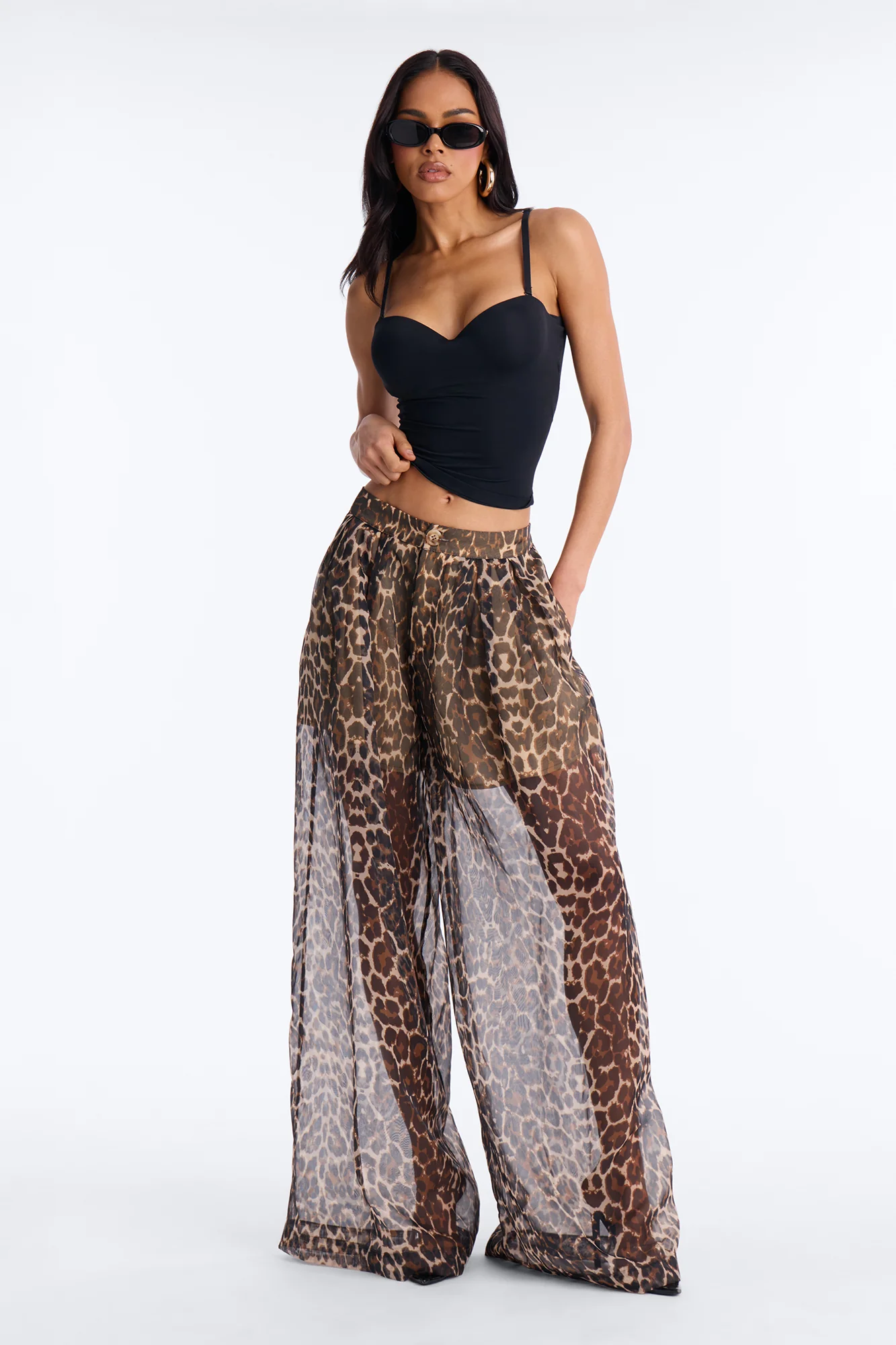 Hollie Wide Leg Leopard Organza Pant - Leopard
