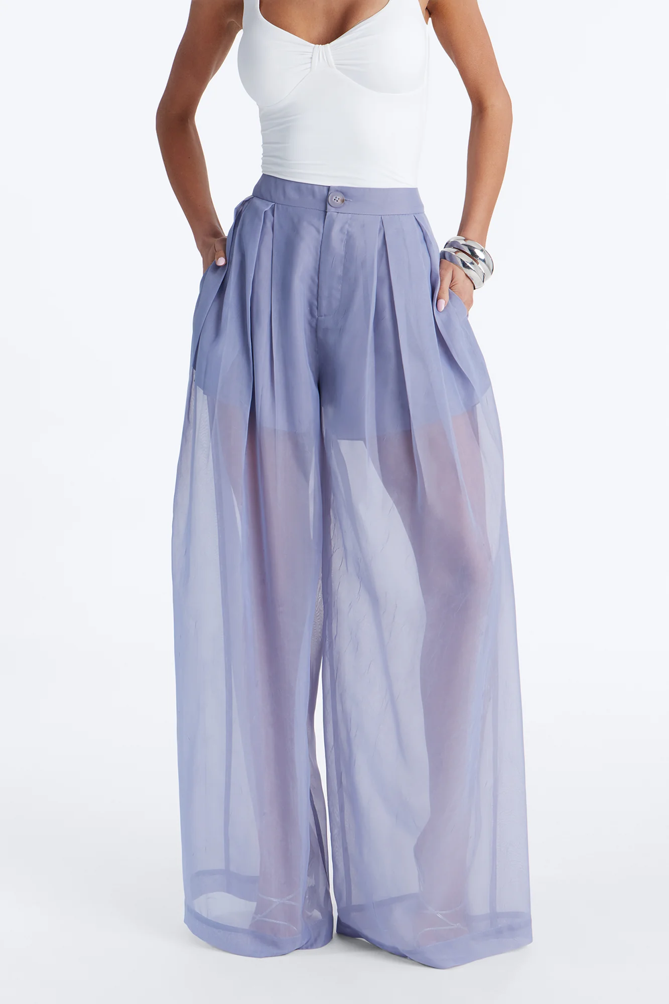Hollie Wide Leg Organza Pant - Slate Grey - Image 2