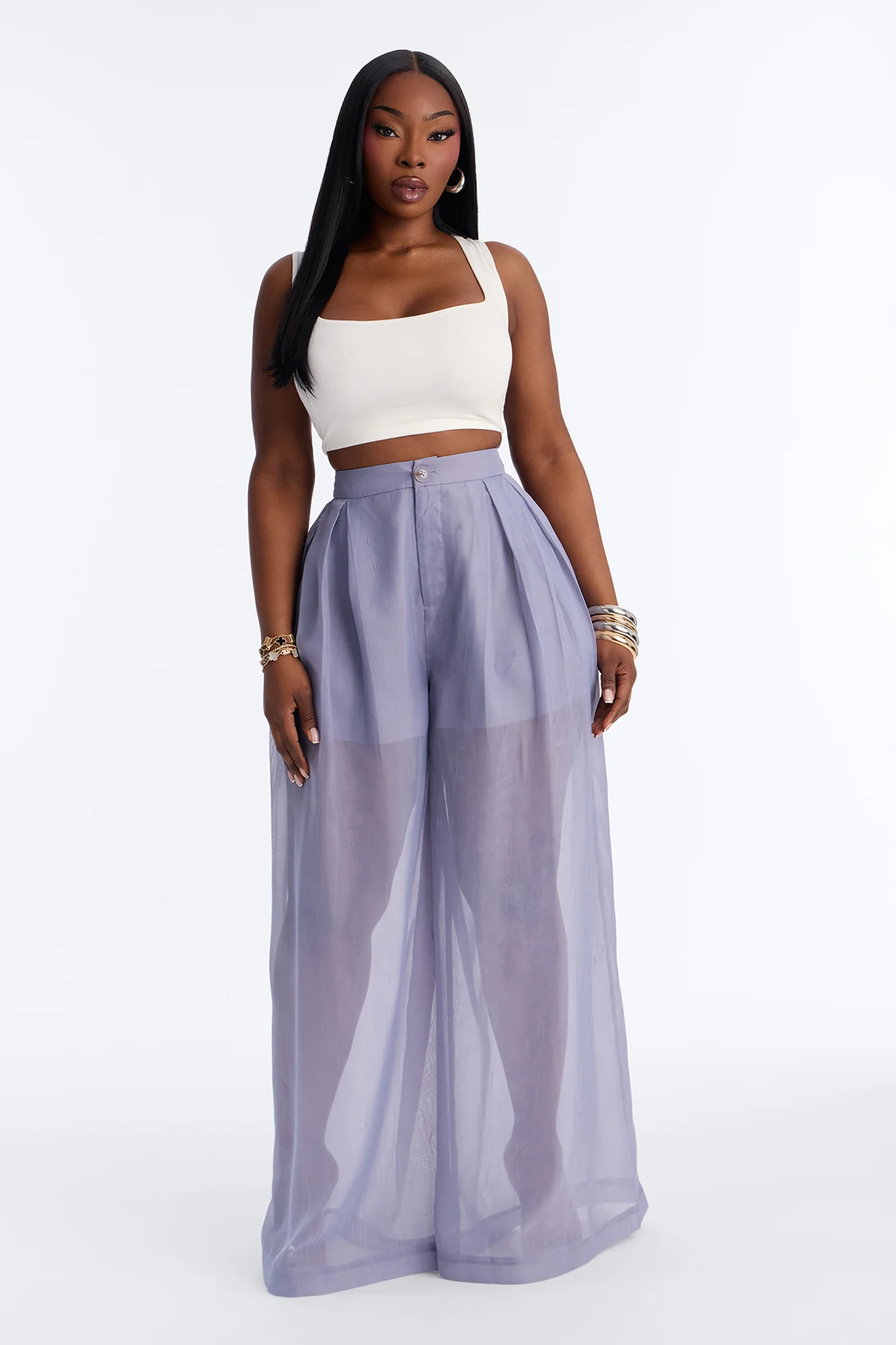 Hollie Wide Leg Organza Pant - Slate Grey - Image 5