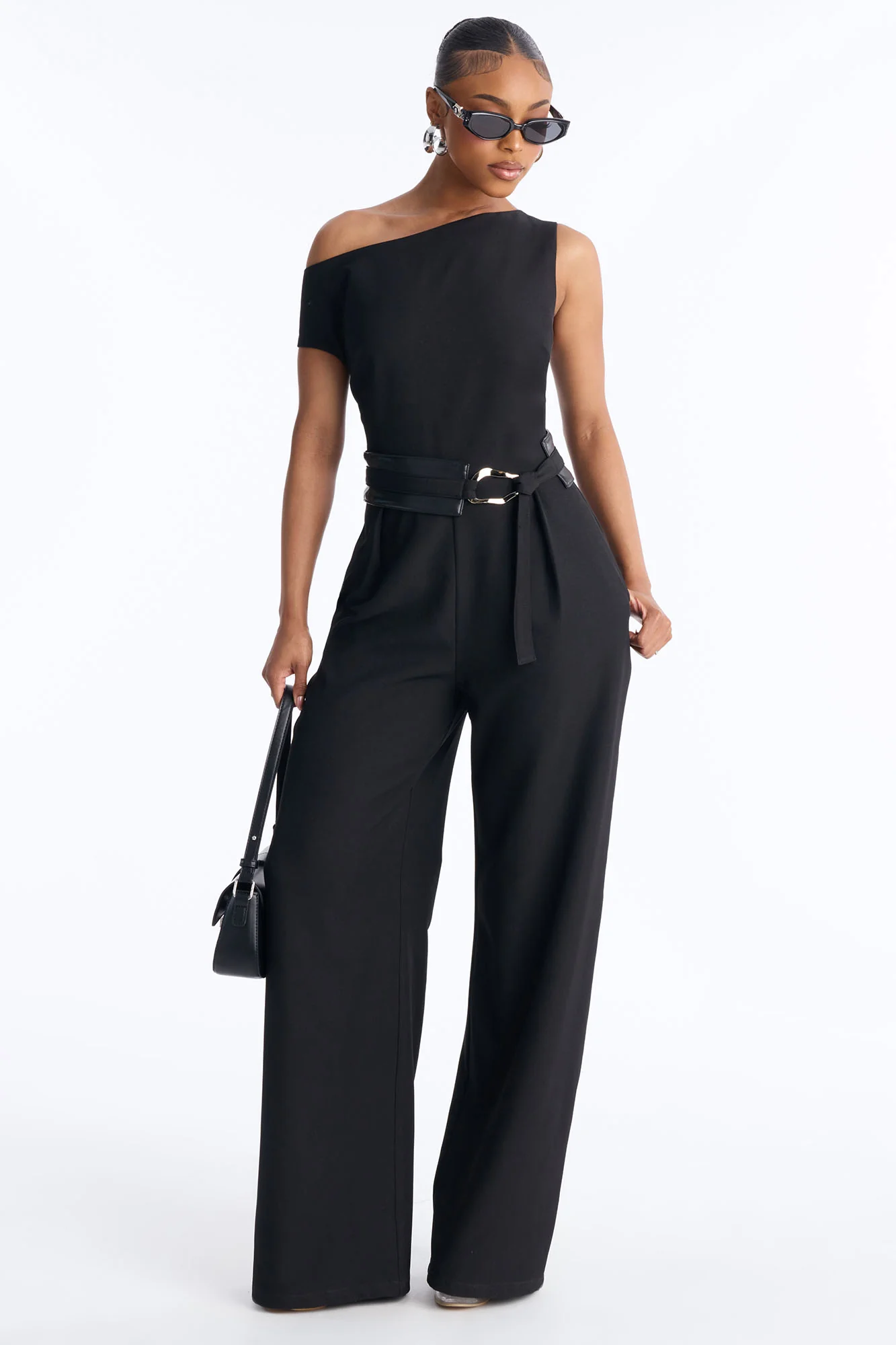 Holly Belted Wide Leg Jumpsuit - Black