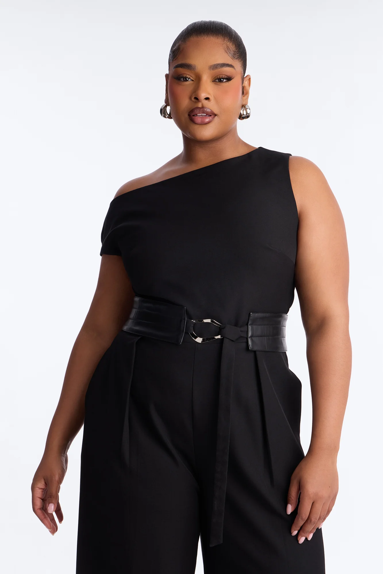 Holly Belted Wide Leg Jumpsuit - Black - Image 6