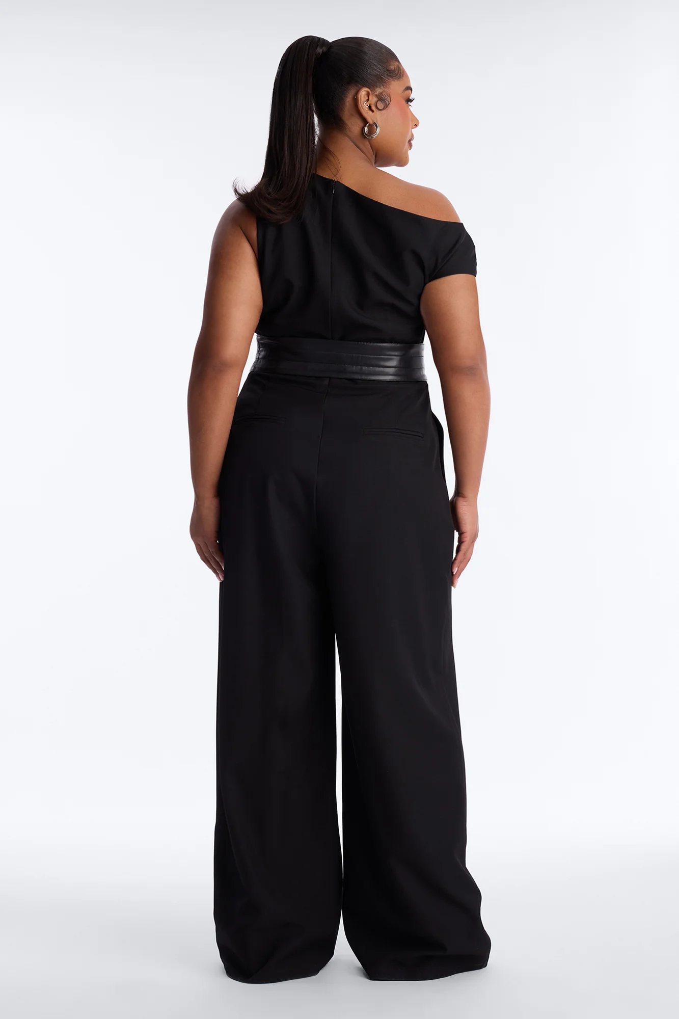 Holly Belted Wide Leg Jumpsuit - Black - Image 8