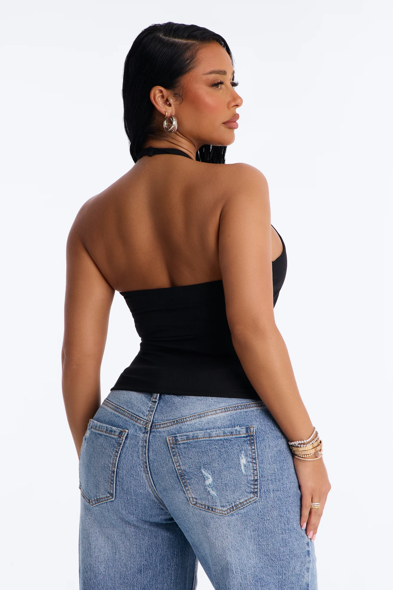 Holly Built In Bra Cup Halter Top - Black - Image 3
