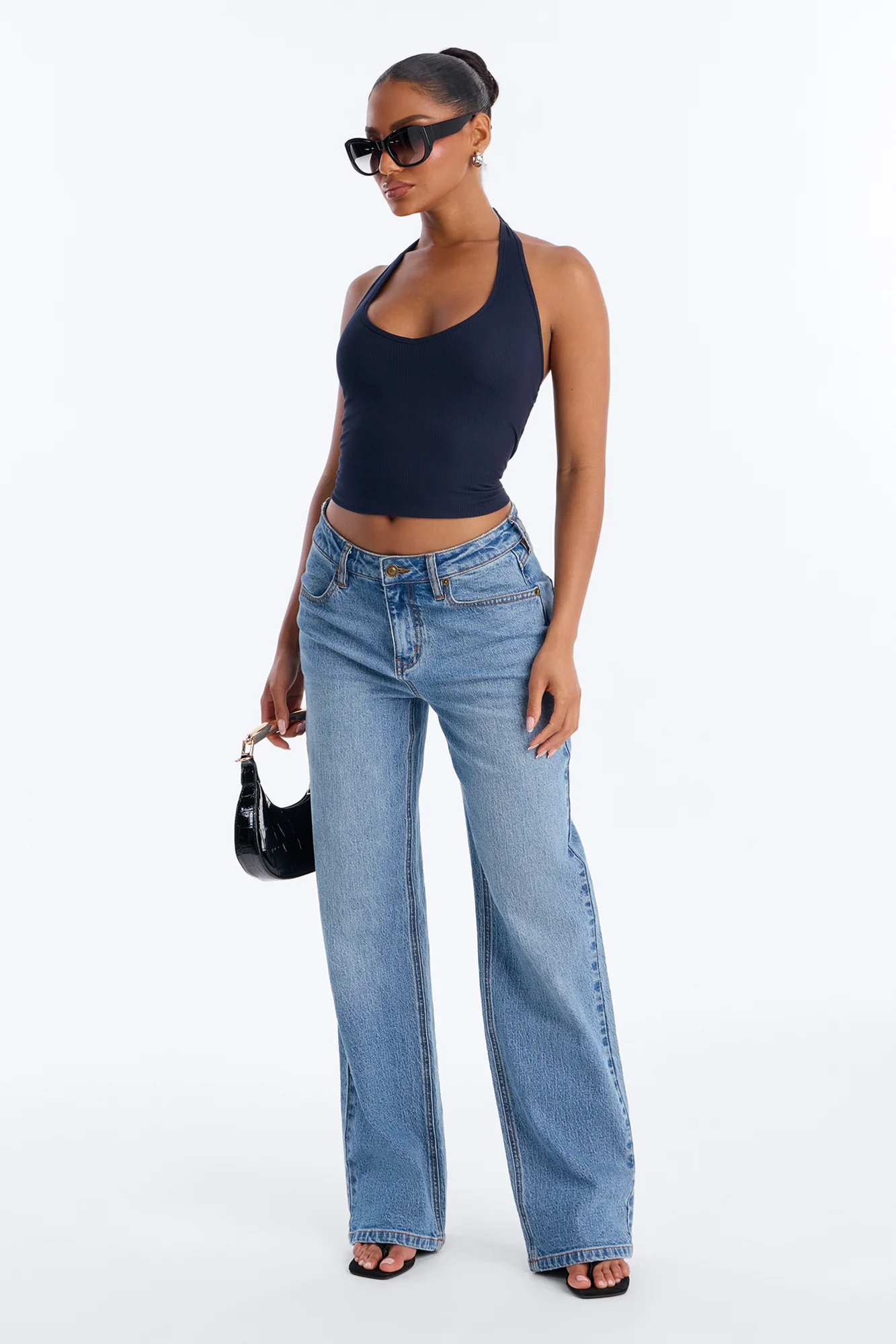 Holly Built In Bra Cup Halter Top - Navy - Image 2