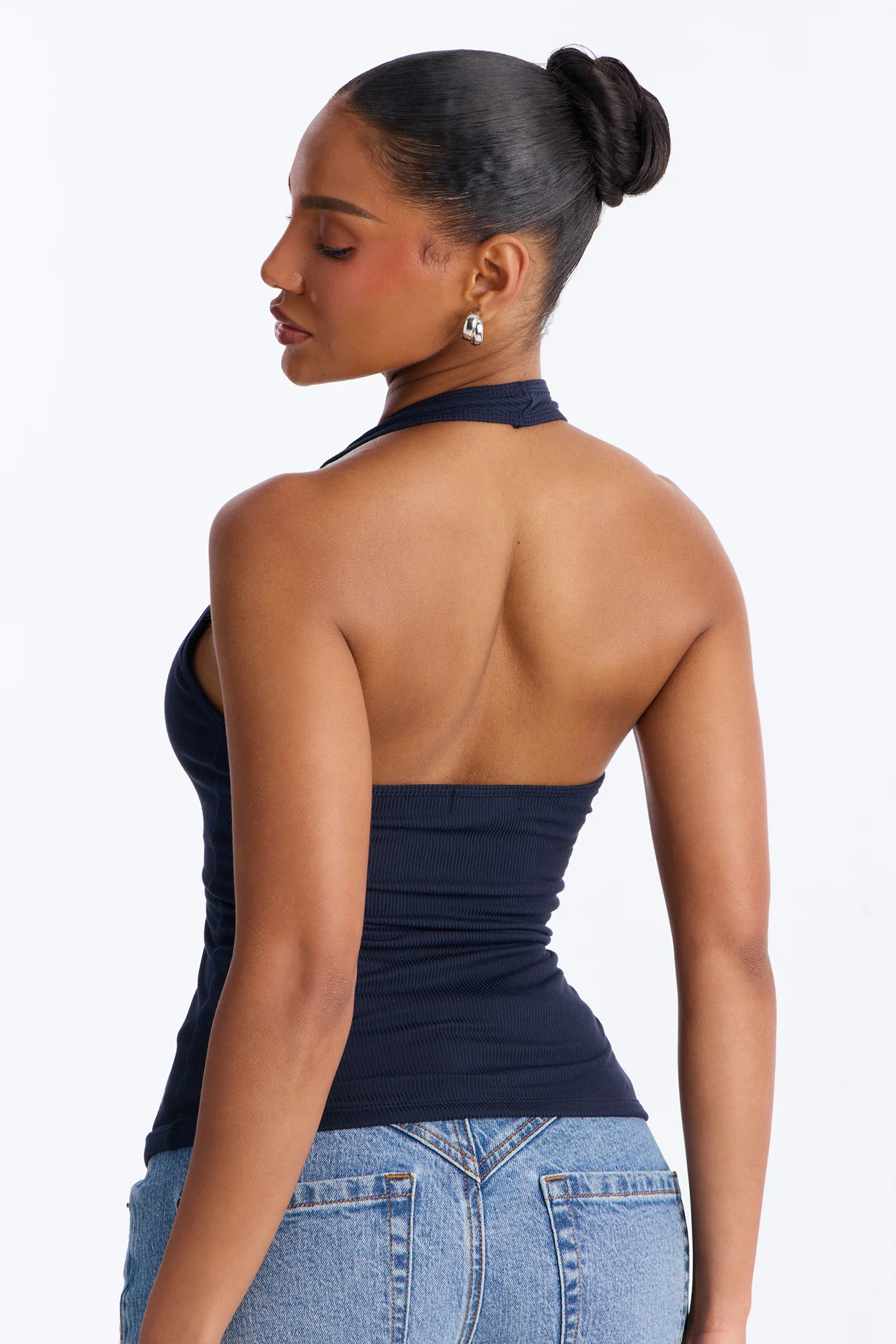Holly Built In Bra Cup Halter Top - Navy - Image 3