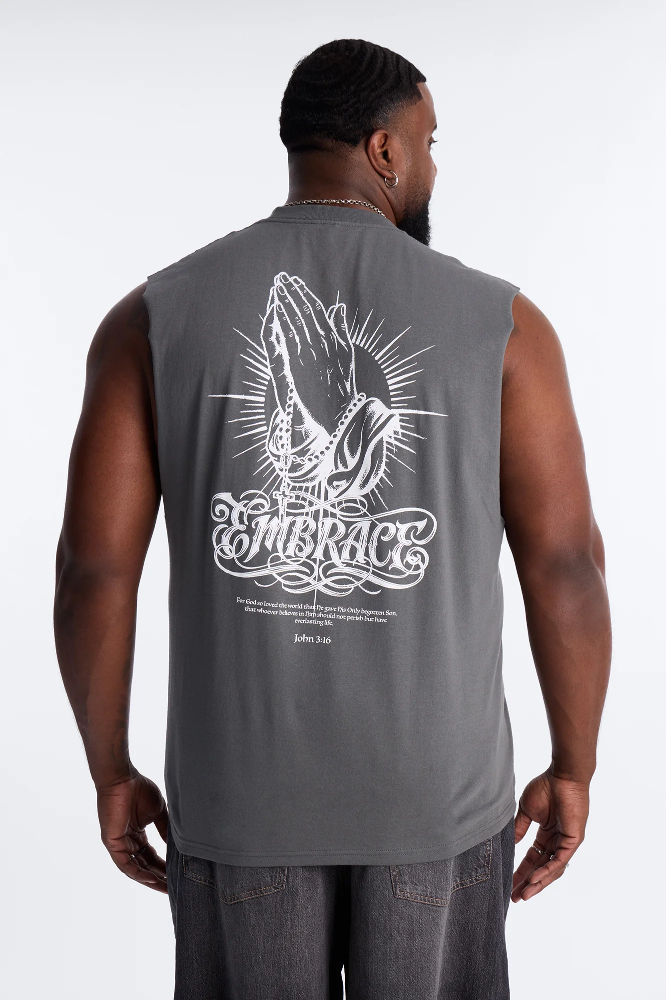Holy Embrace Muscle Tee - Charcoal - Image 4