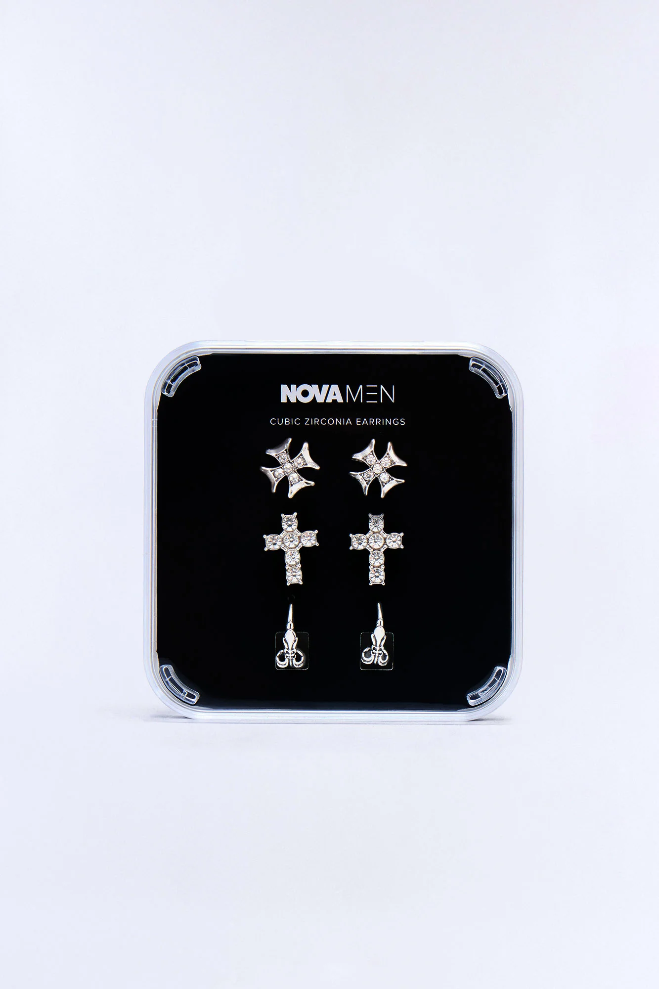 Holy Gothic Iced Cross Earring Set - Silver