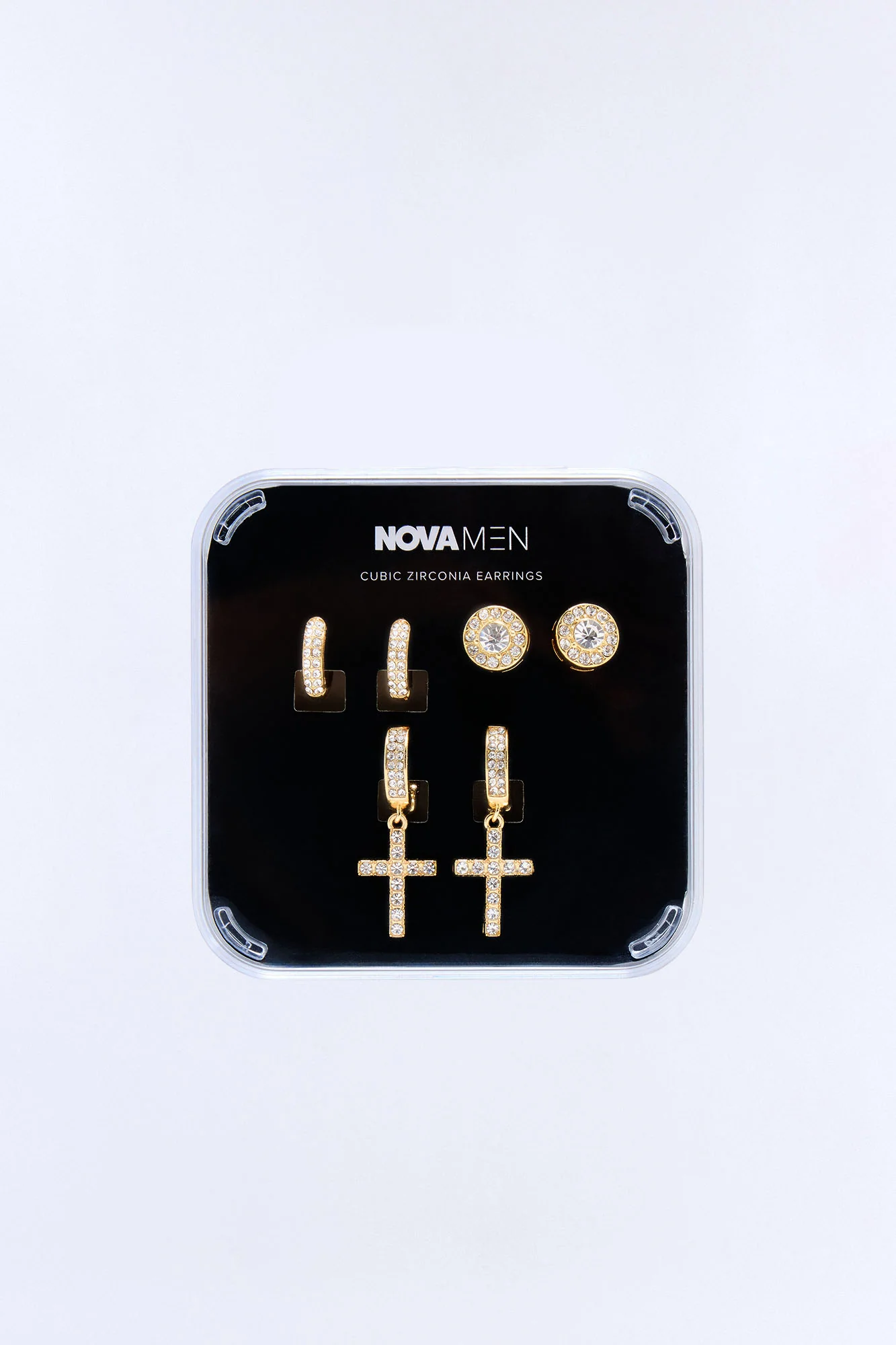 Holy Opulence Iced Cross Earring Set - Gold