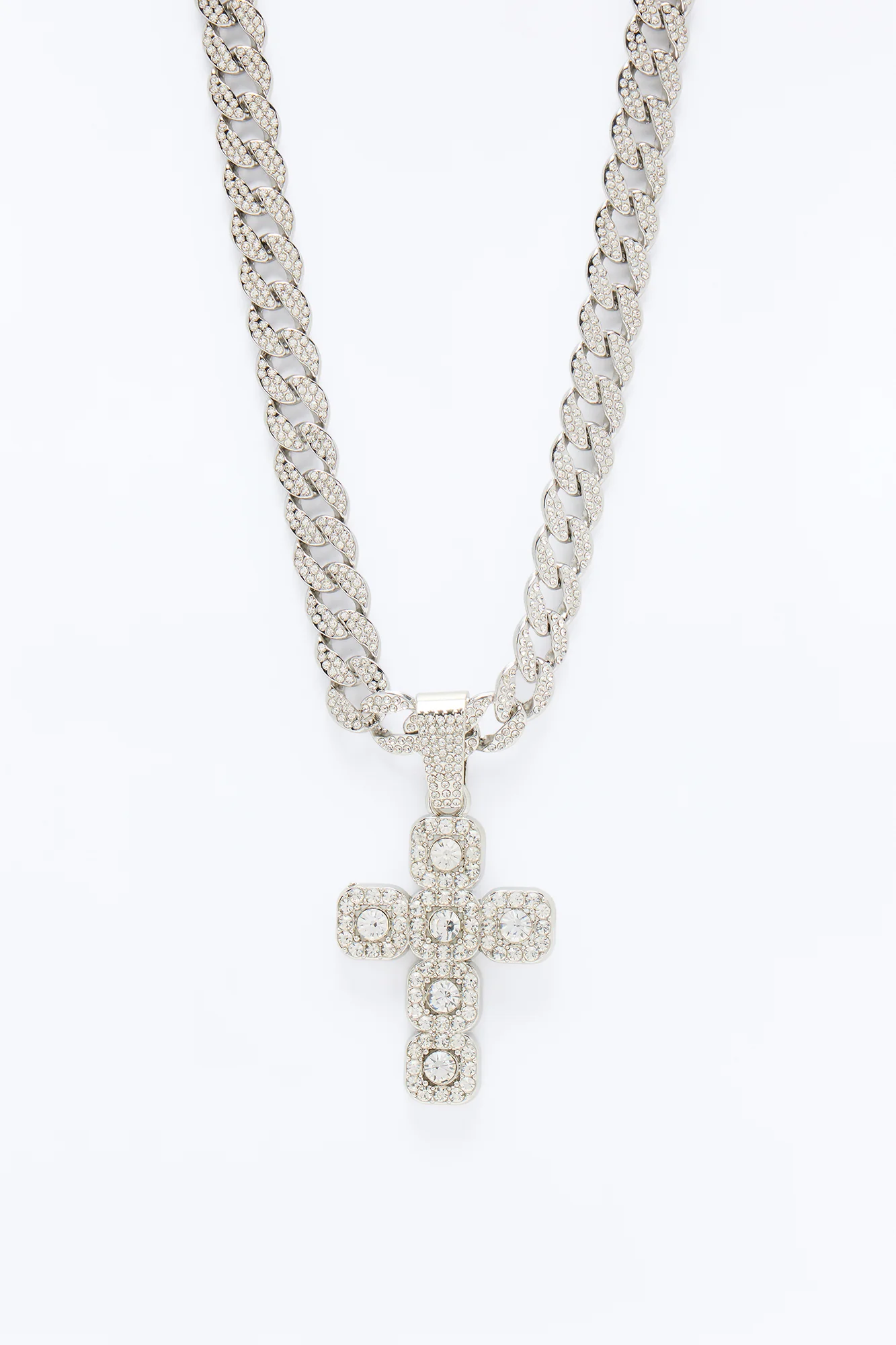 Holy Spirit Cross Cuban Link Necklace - Silver - Image 3