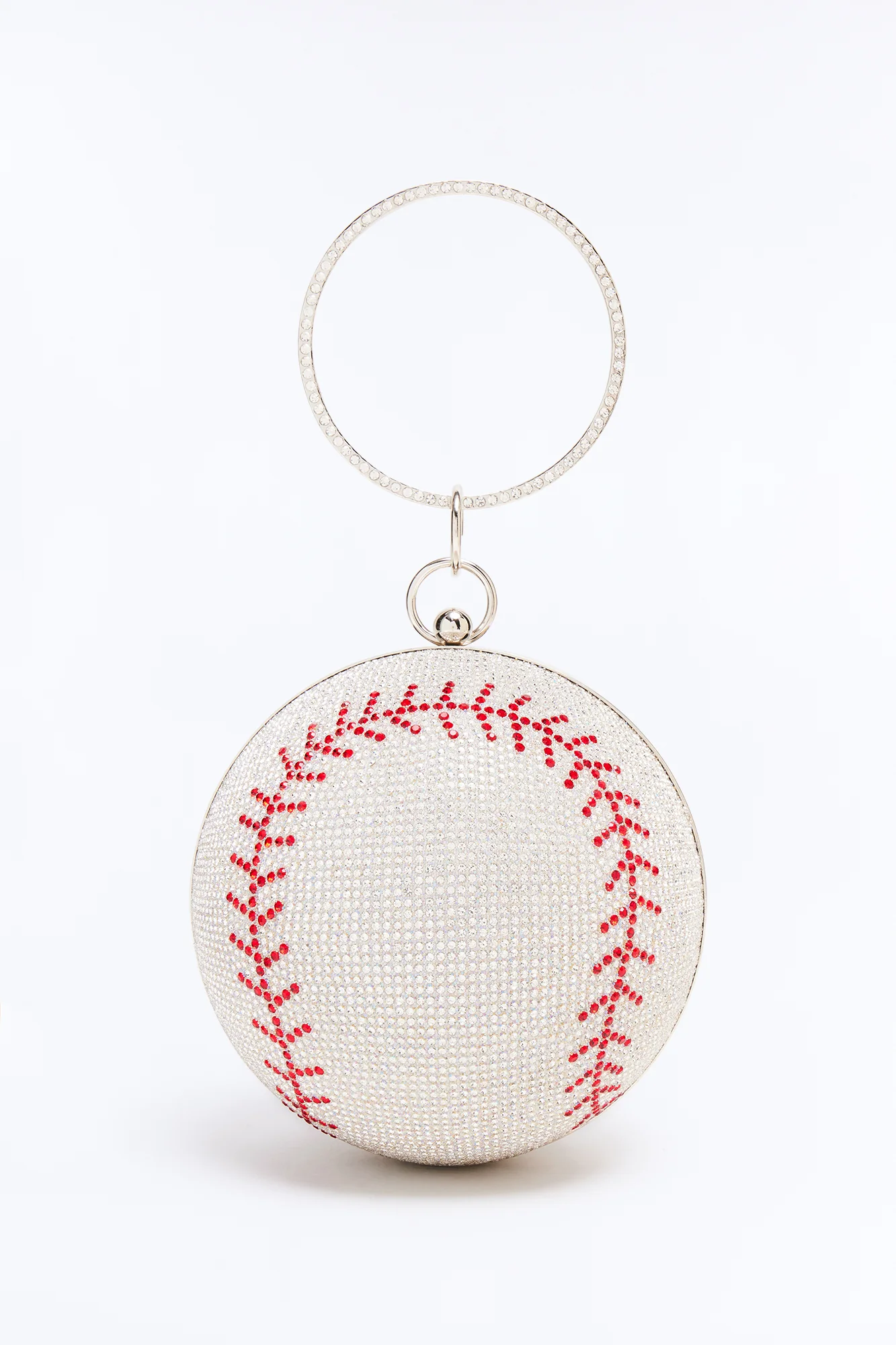 Home Run Rhinestone Clutch - Silver/Red
