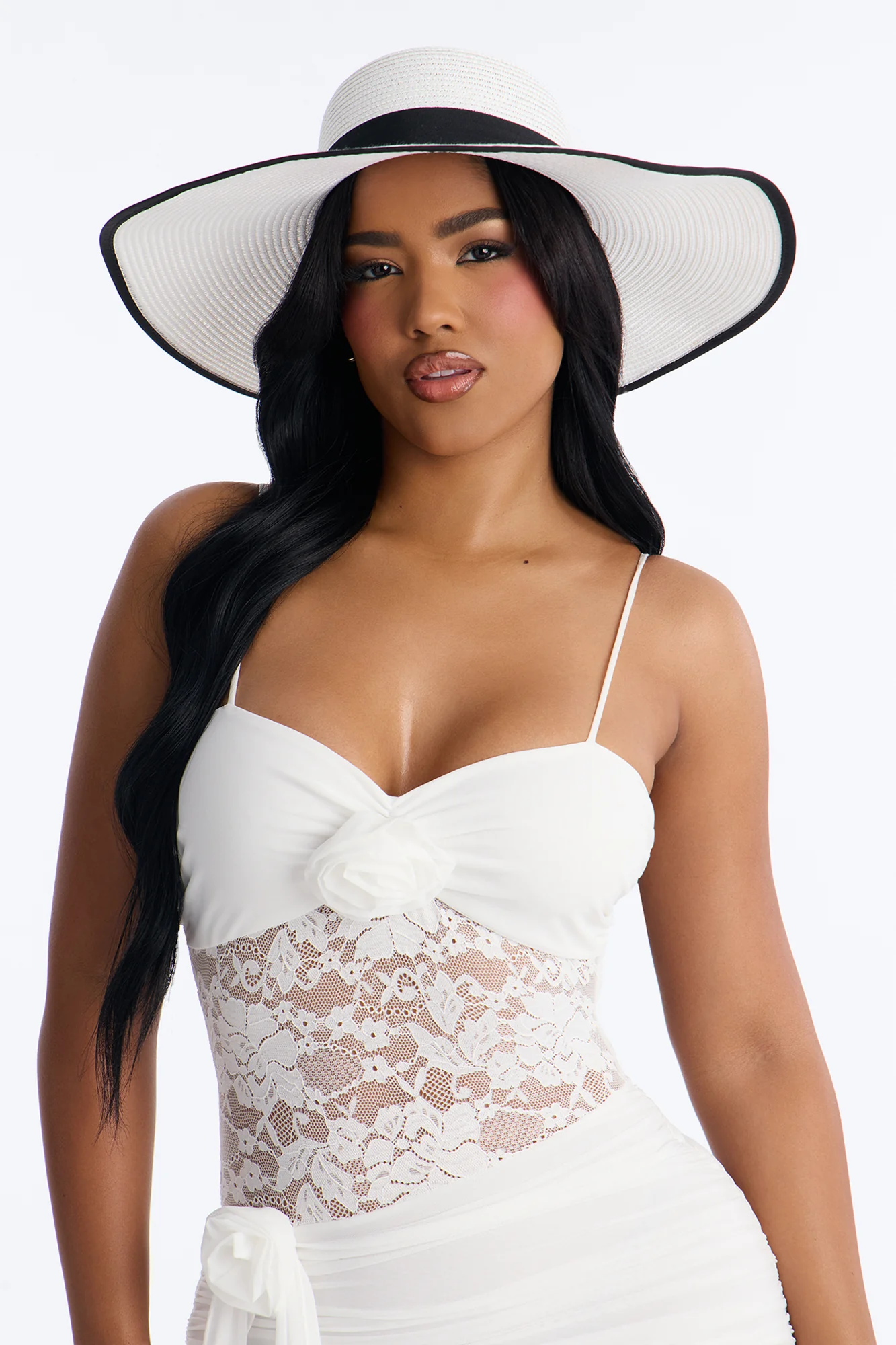 Honeymoon Straw Sun Hat - White/Black - Image 2