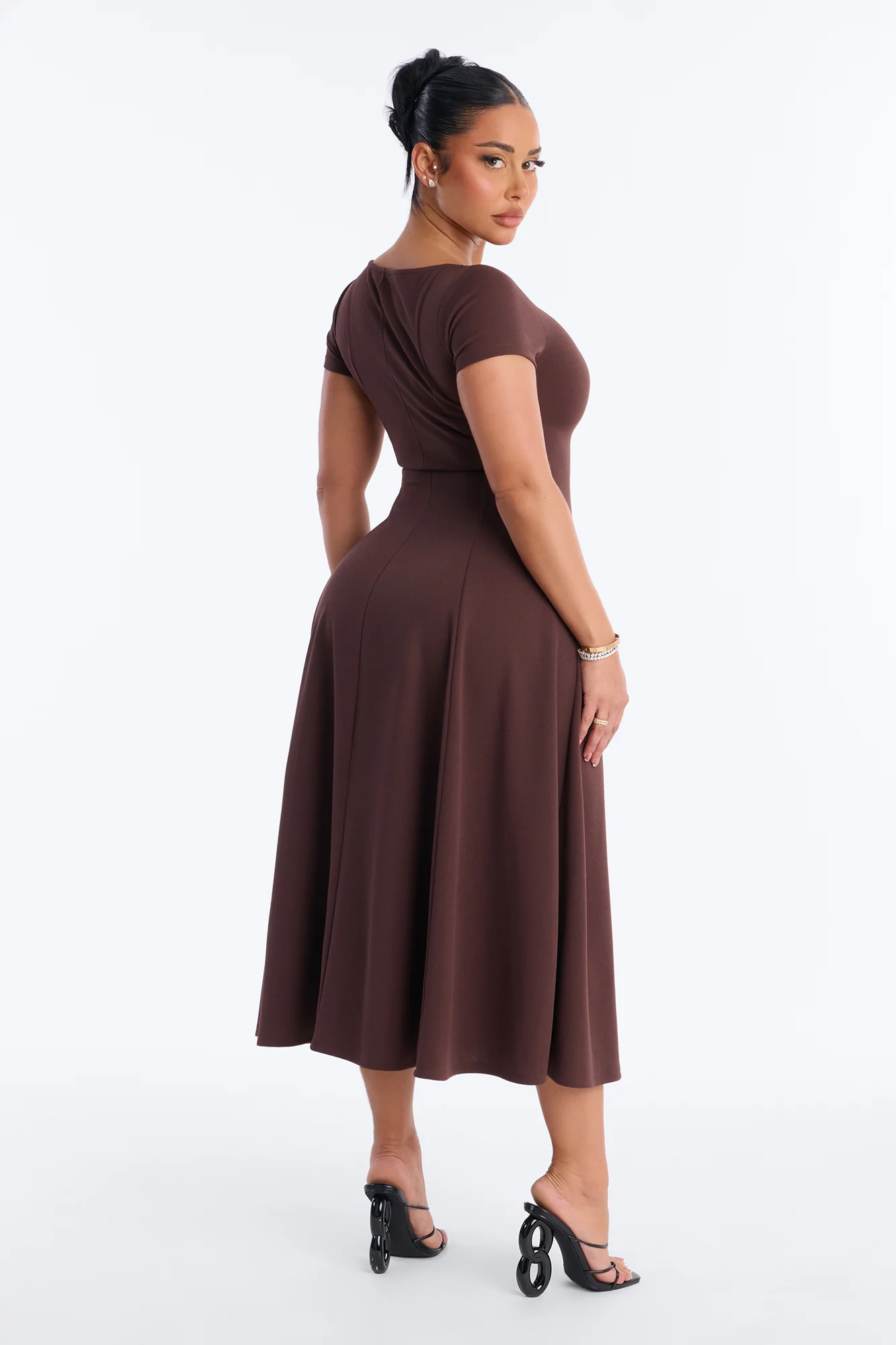 Honor Short Sleeve Midi Dress - Chocolate - Image 4