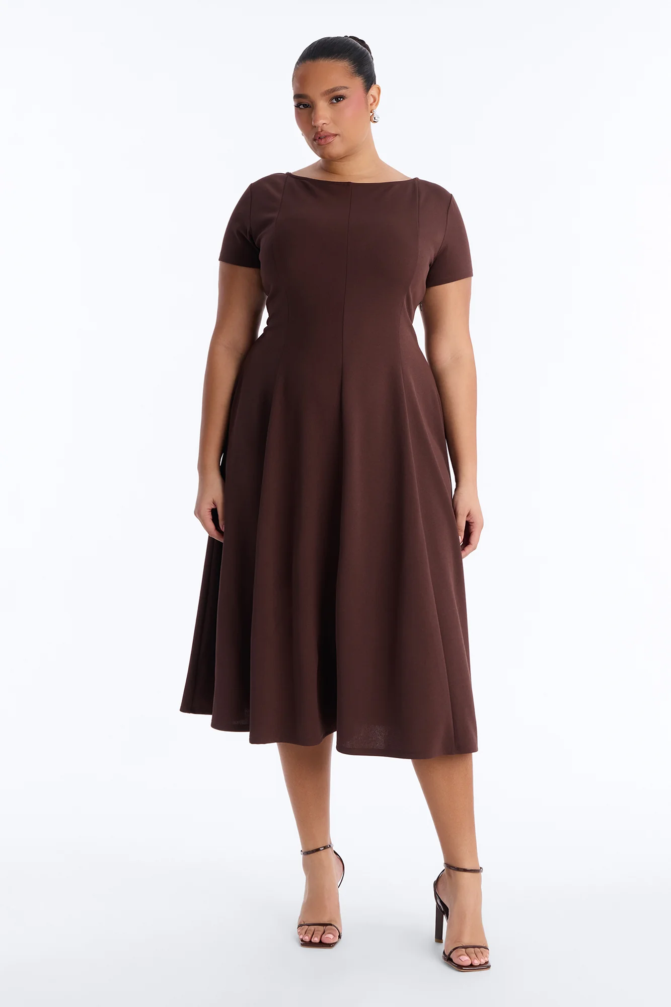Honor Short Sleeve Midi Dress - Chocolate - Image 5