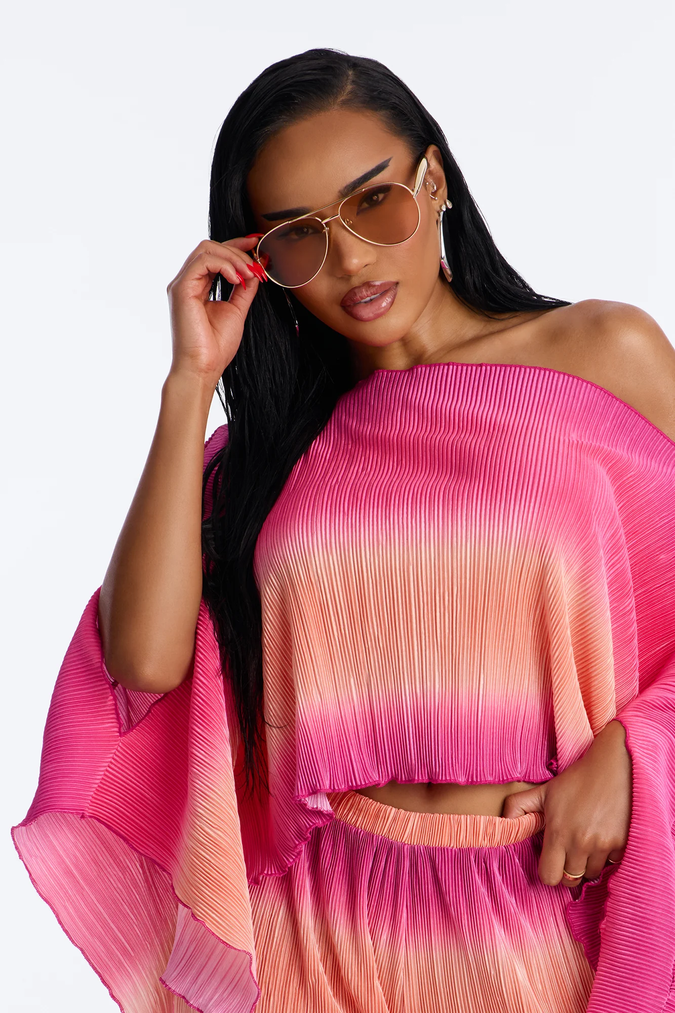 Horizon Glow Off Shoulder Ombre Pant Set - Hot Pink/combo - Image 3
