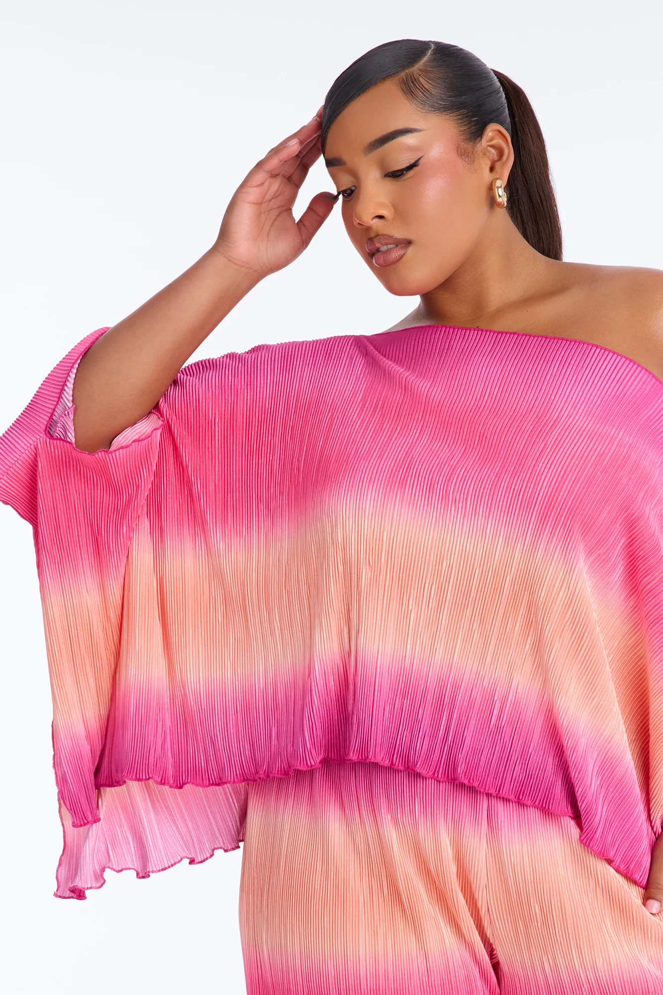 Horizon Glow Off Shoulder Ombre Pant Set - Hot Pink/combo - Image 7