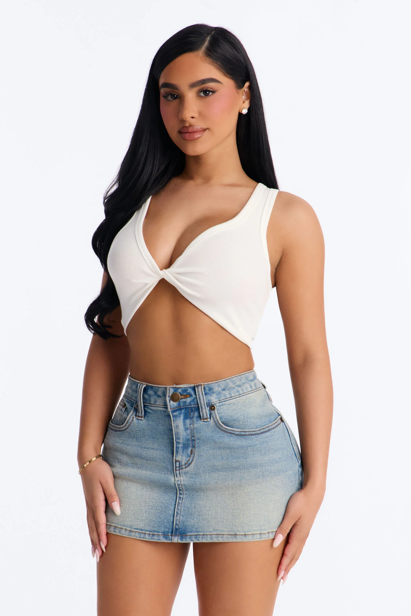 Hot In Here Twist Ribbed Cropped Tank Top - White