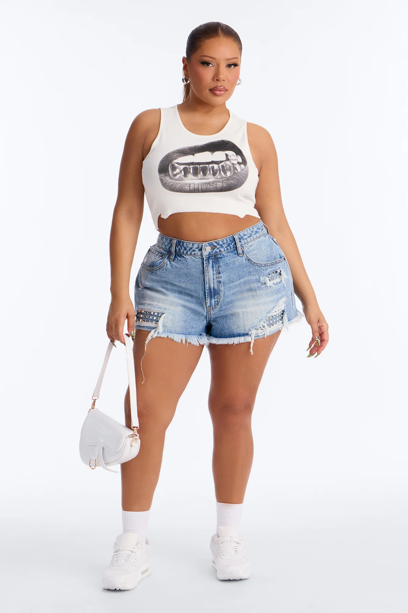 Hot Intention Lips Distressed Tank - White - Image 6
