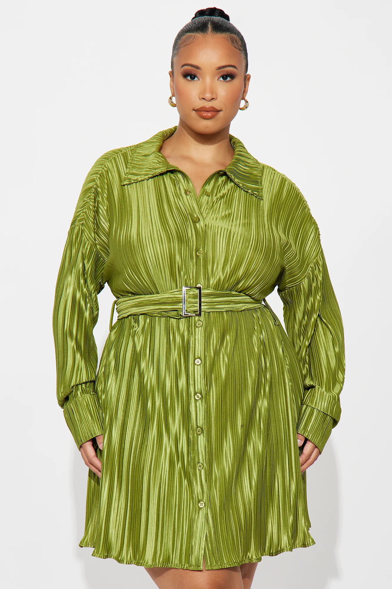 Hot Off The Press Pleated Satin Mini Dress - Green - Image 5