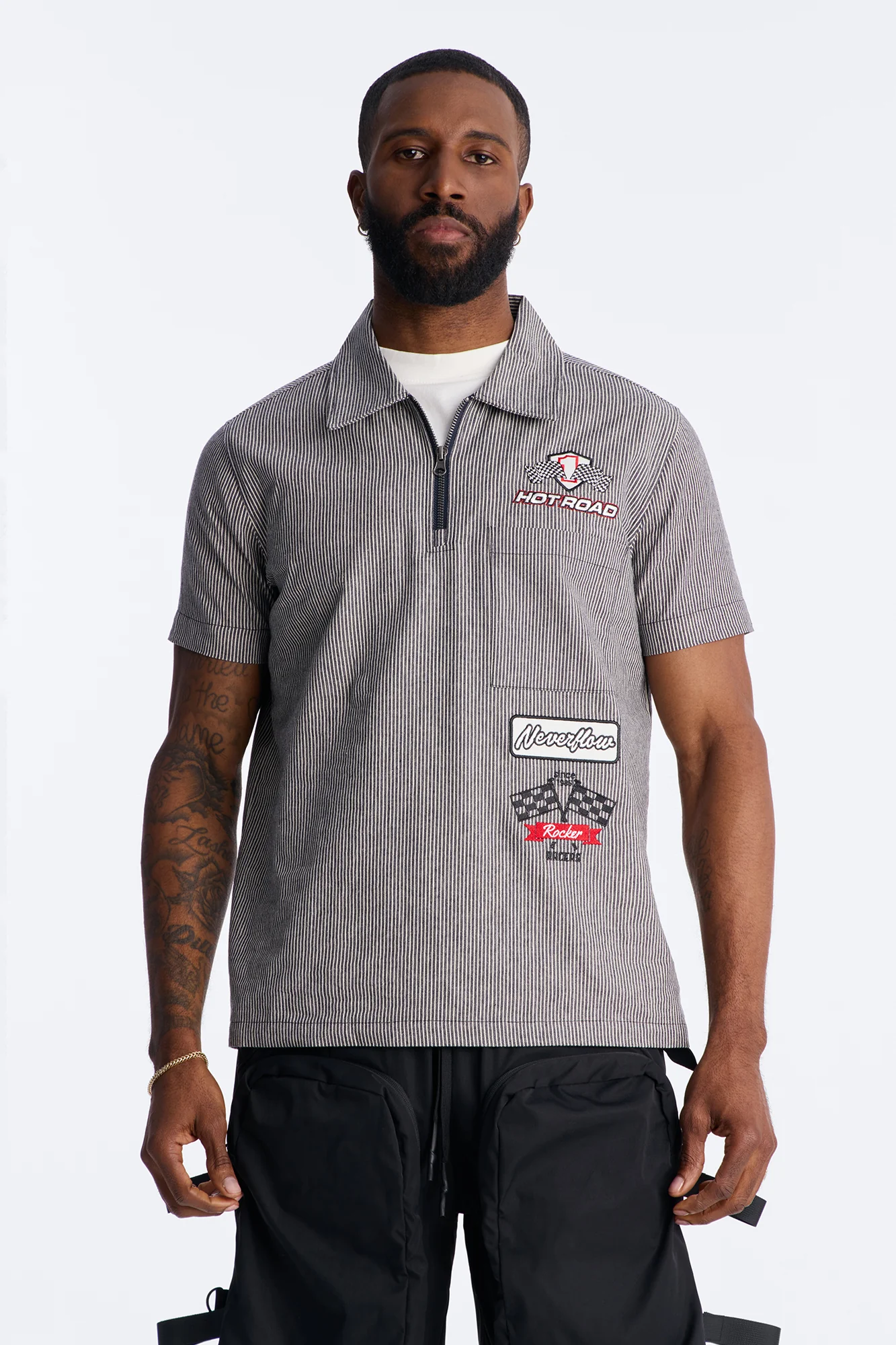 Hot Road Quarter Zip Short Sleeve Polo - Grey