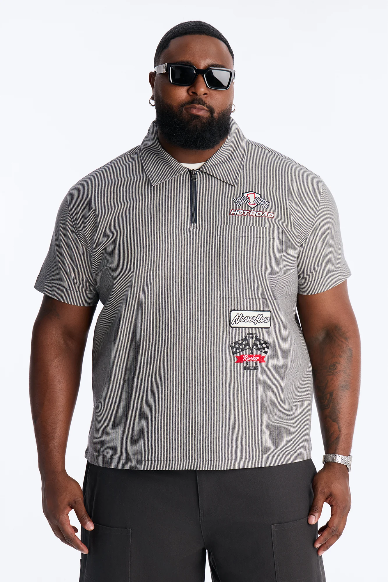 Hot Road Quarter Zip Short Sleeve Polo - Grey - Image 5