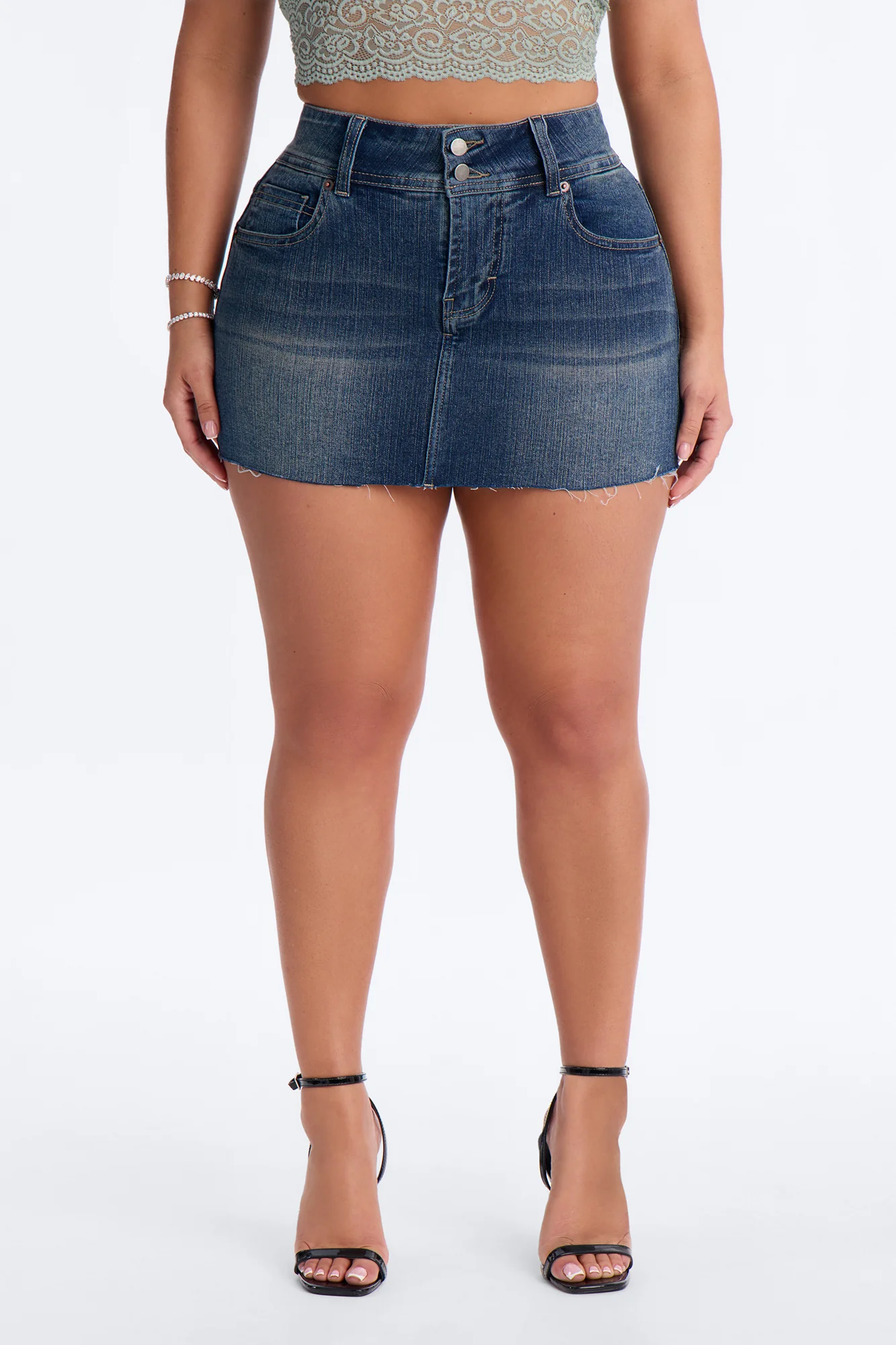 Hotter Than Yesterday Low Rise Stretch Denim Mini Skort - Dark Wash - Image 2