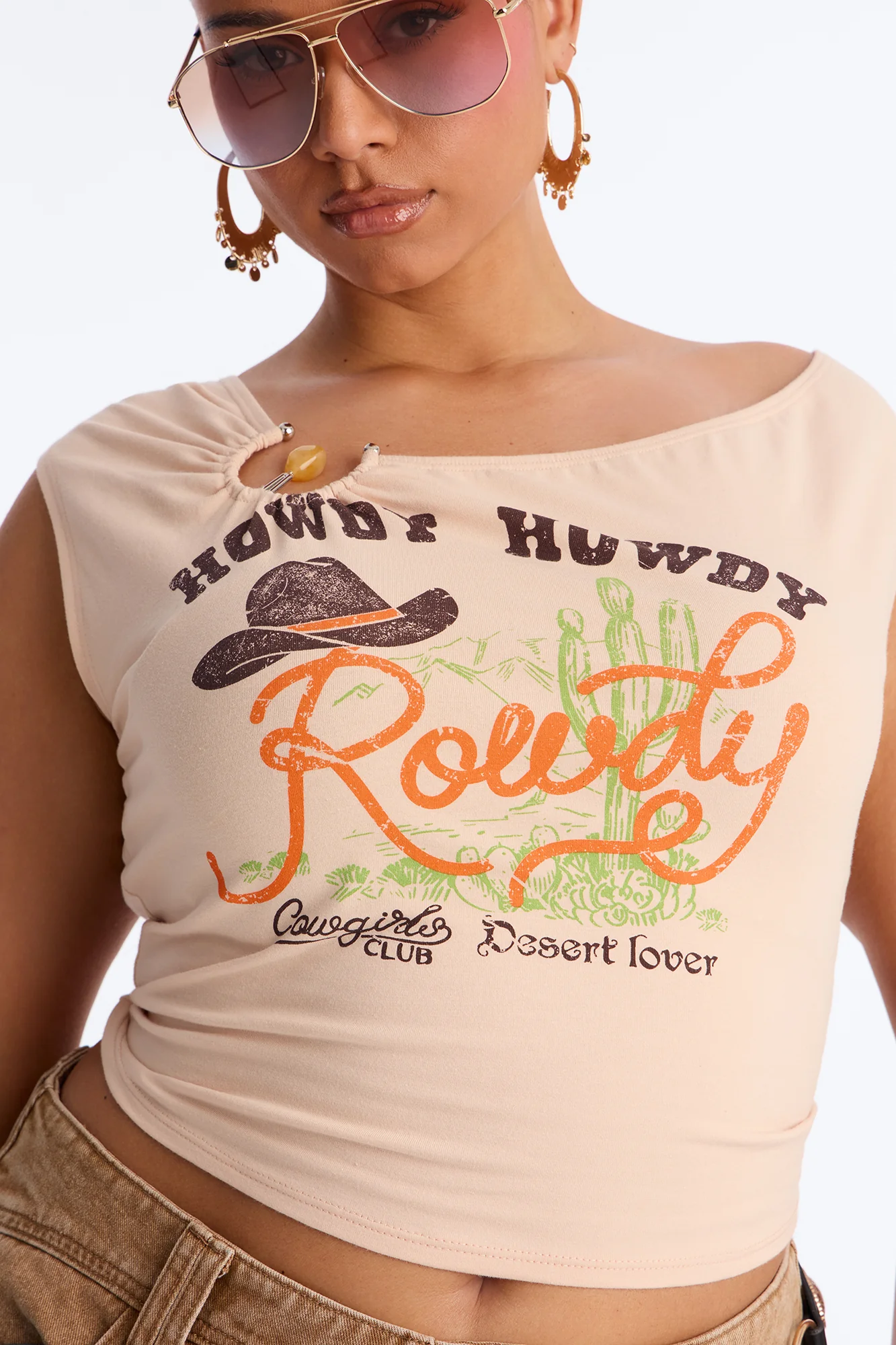 Howdy Howdy Cowboy hardware Top - Taupe - Image 7