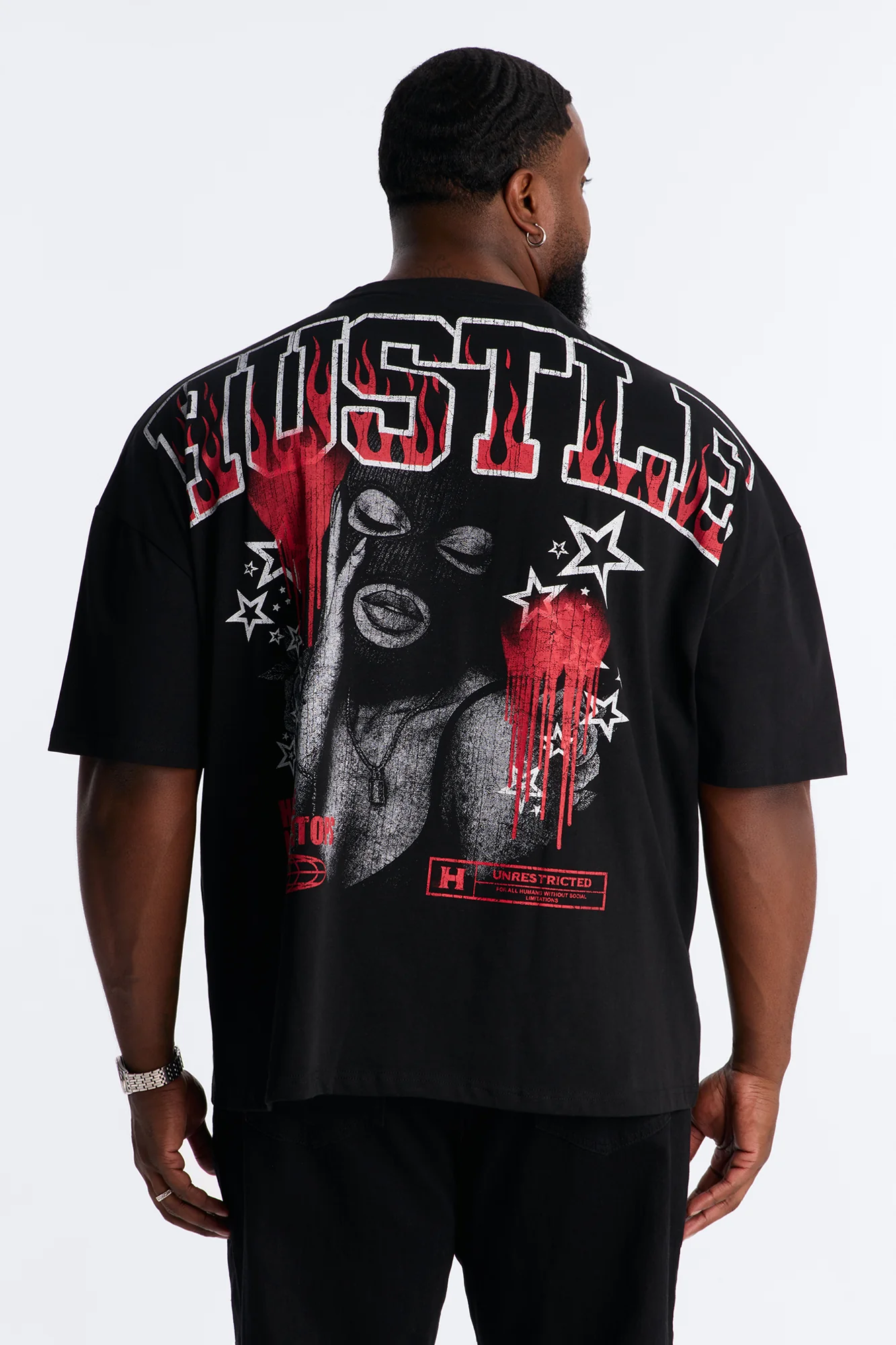 Hustle Heavy Weight Oversized Short Sleeve Tee - Black - Image 5