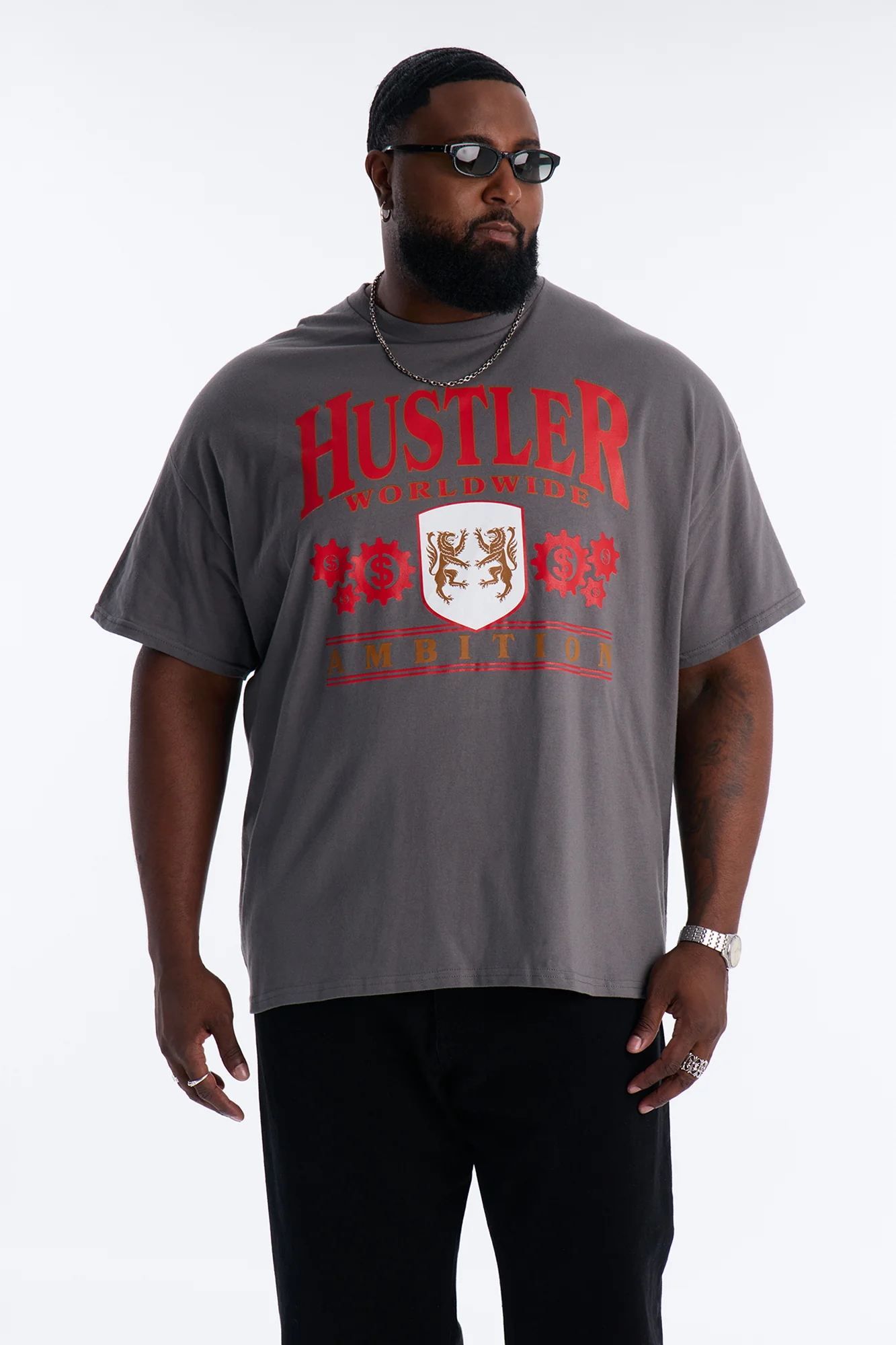 Hustler Ambition Oversized Short Sleeve Tee - Charcoal - Image 5