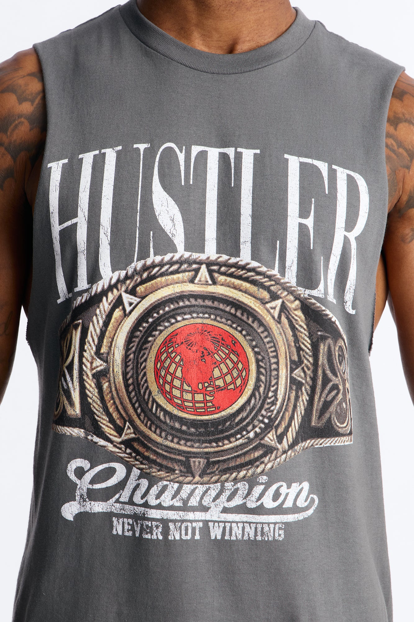 Hustler Never Not Winning Muscle Tee - Charcoal - Image 3