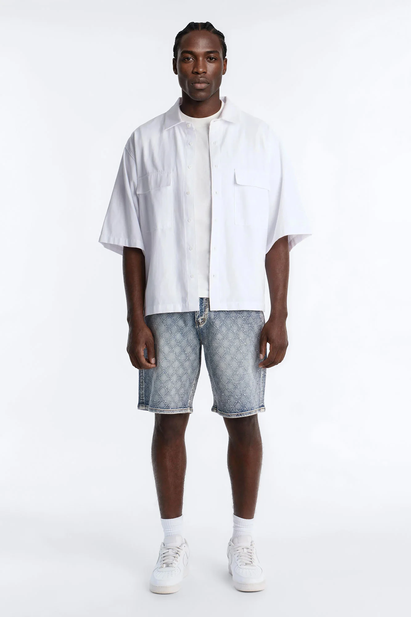 I Be Jeweled Relaxed Denim Short - Light Blue Wash - Image 2